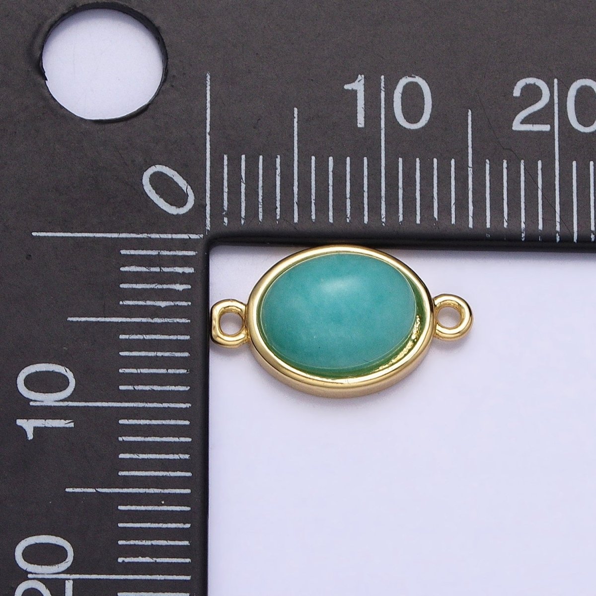 24K Gold Filled Blue Amazonite Natural Gemstone Cabochon Connector | AA821 - DLUXCA