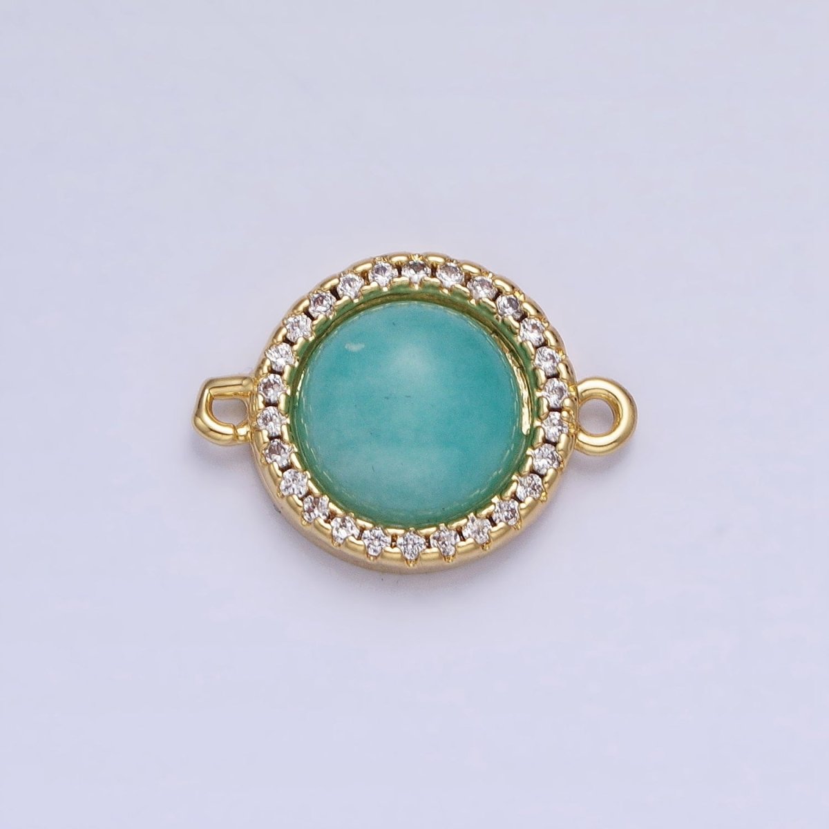 24K Gold Filled Blue Amazonite Natural Gemstone Micro Paved CZ Round Connector | AA819 - DLUXCA