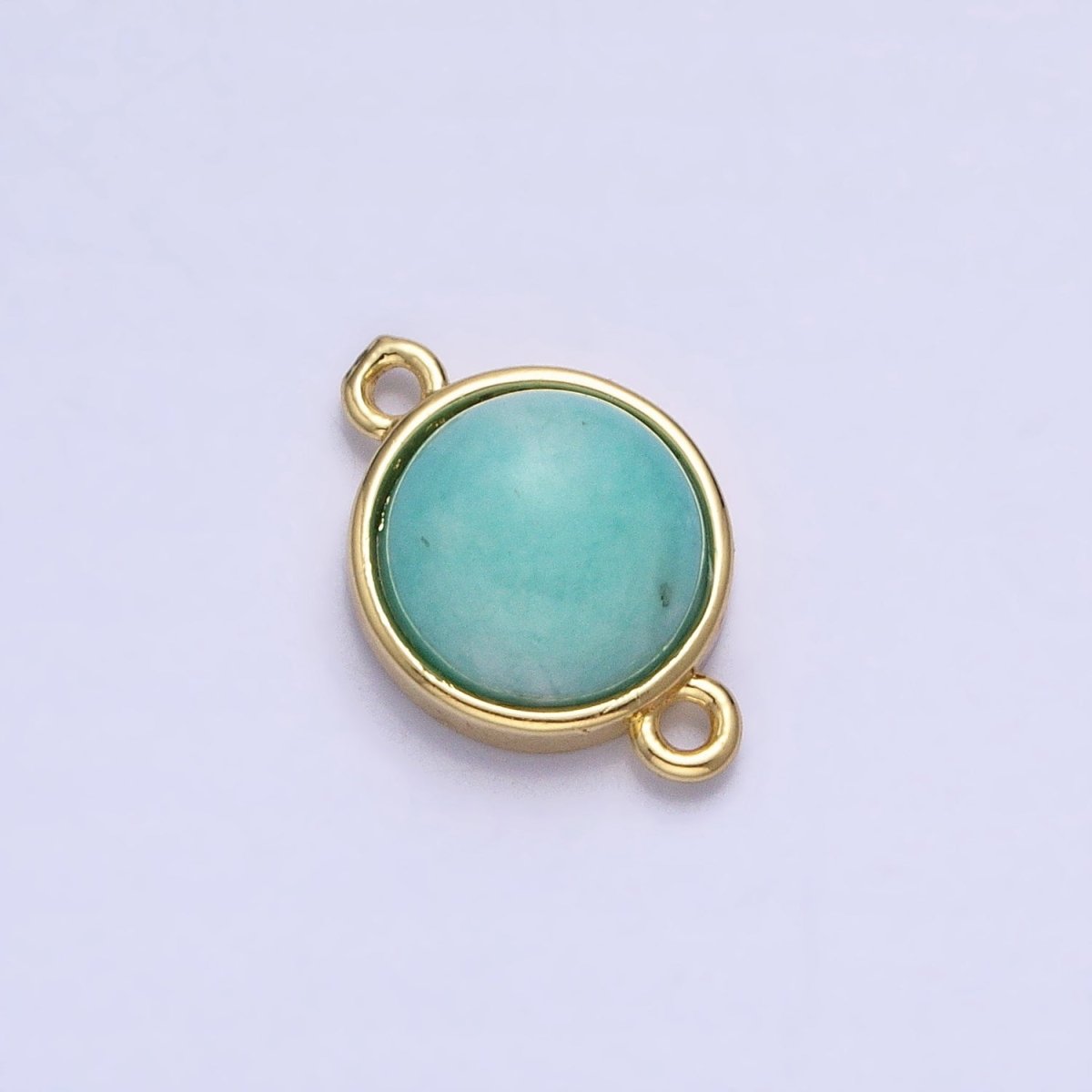 24K Gold Filled Blue Amazonite Natural Gemstone Round Connector | AA-816 - DLUXCA