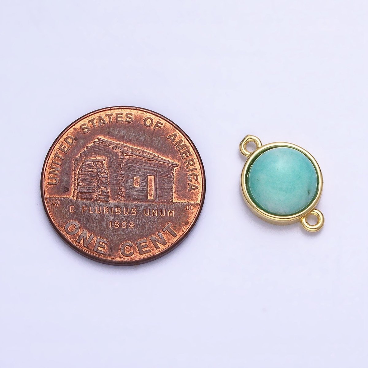 24K Gold Filled Blue Amazonite Natural Gemstone Round Connector | AA-816 - DLUXCA