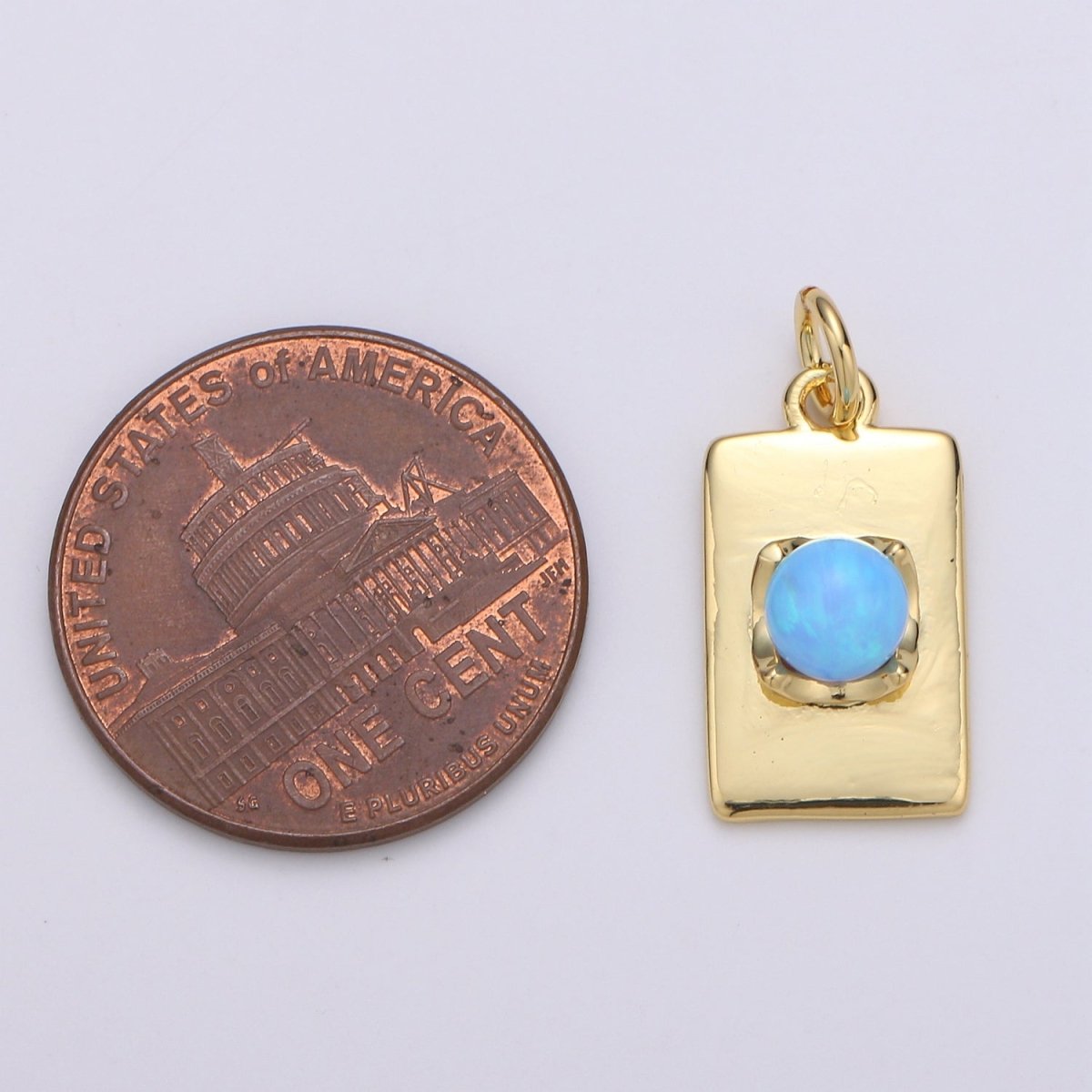 24K Gold Filled Blue Crystal Rectangle Charm E-016 - DLUXCA
