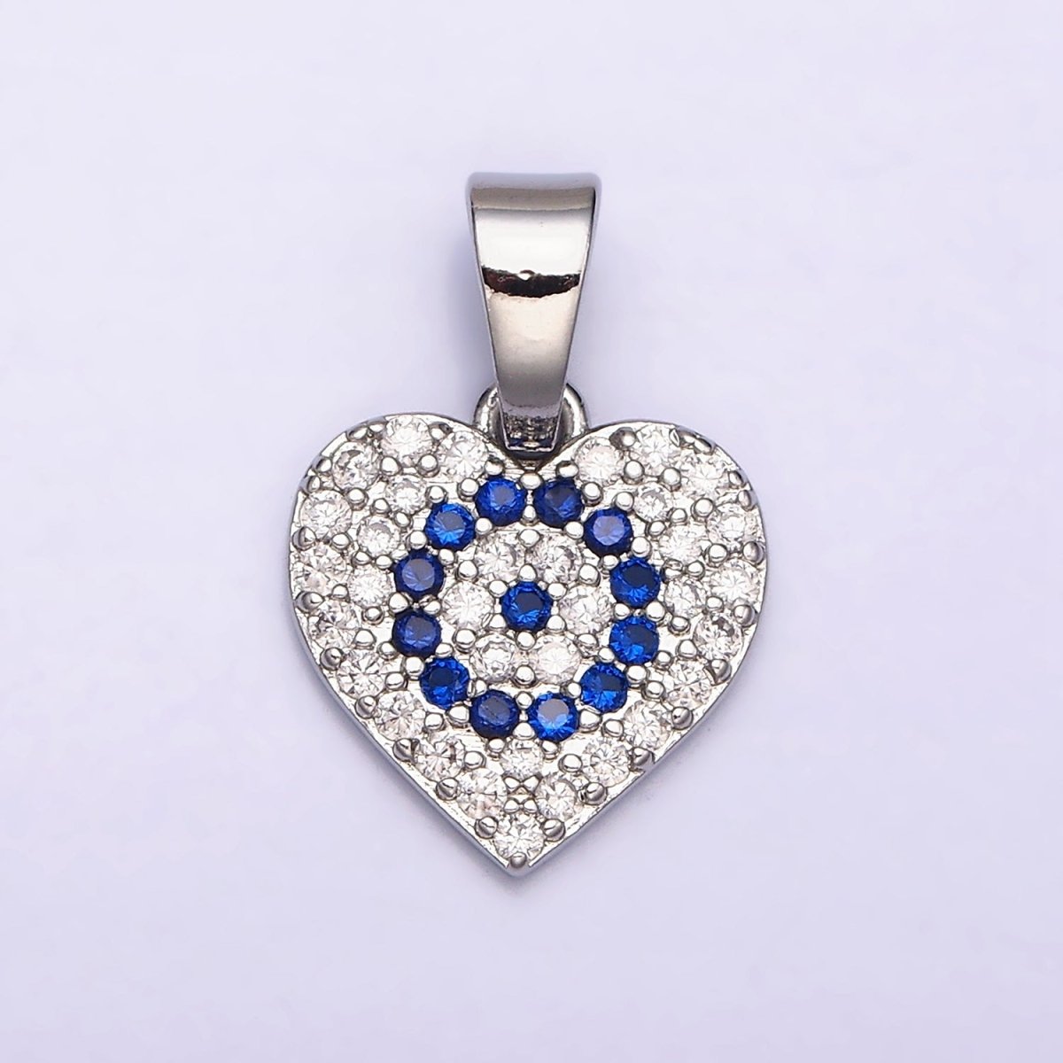24K Gold Filled Blue Evil Eye Micro Paved CZ Heart Pendant in Gold & Silver | AA453 AA454 - DLUXCA