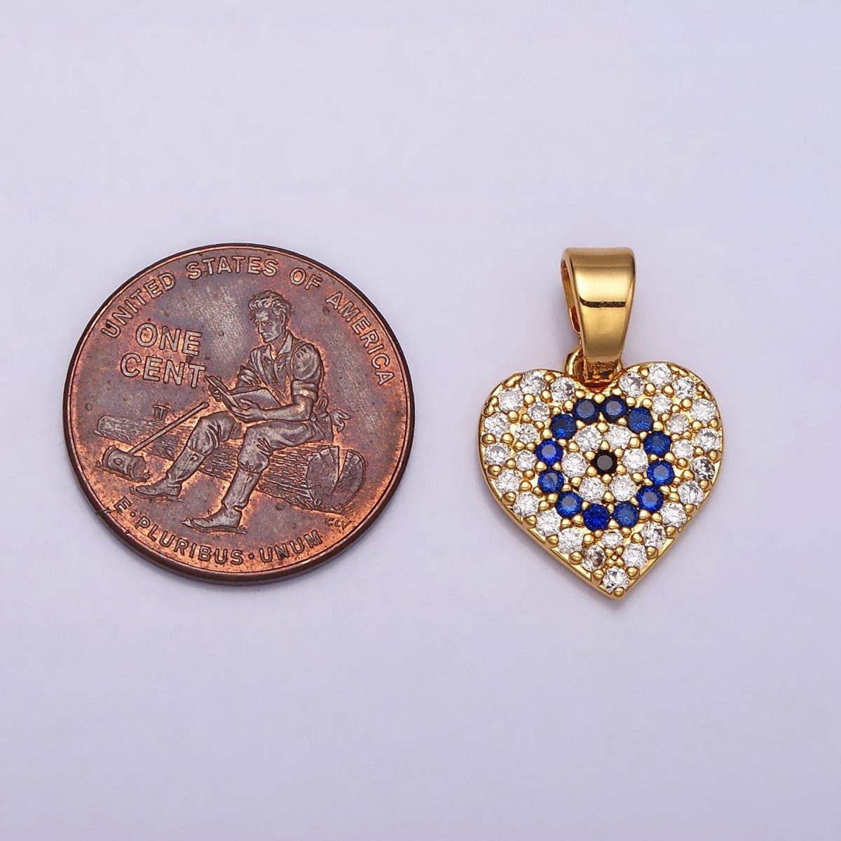 24K Gold Filled Blue Evil Eye Micro Paved CZ Heart Pendant in Gold & Silver | AA453 AA454 - DLUXCA