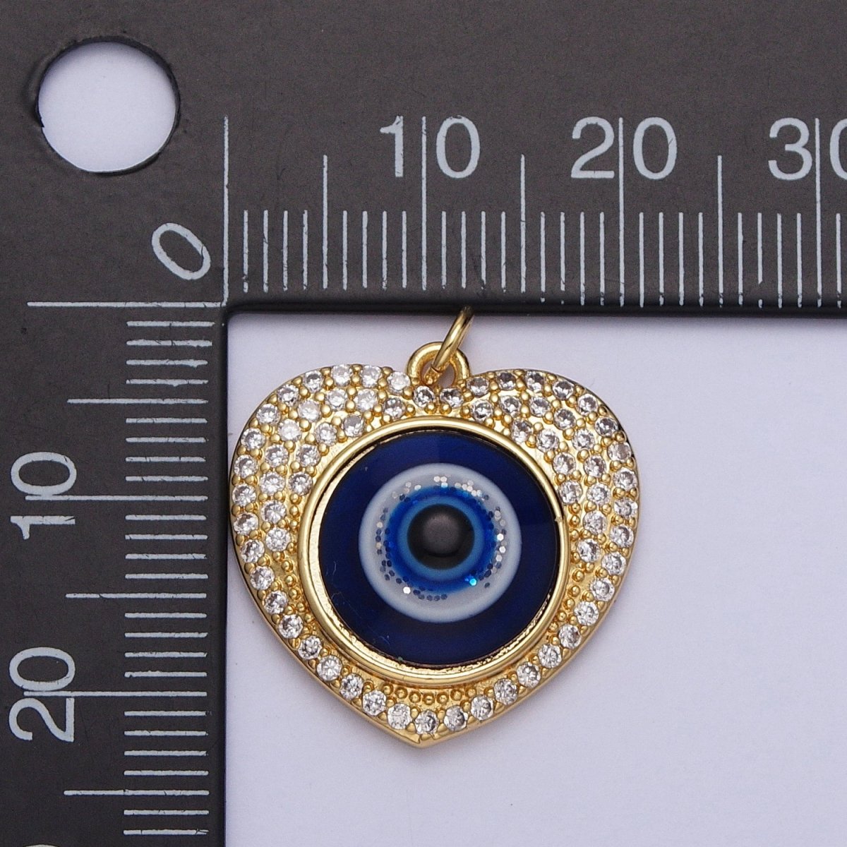 24K Gold Filled Blue Evil Eye Micro Paved Heart Charm | C-896 - DLUXCA