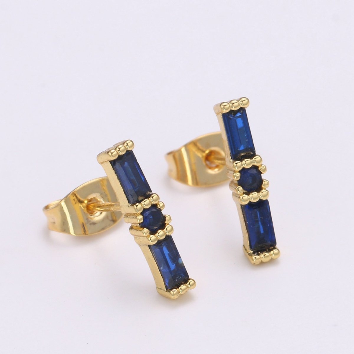 24K Gold Filled Blue / Fuchsia Baguette CZ Stud Earrings | Q-498 Q-499 - DLUXCA