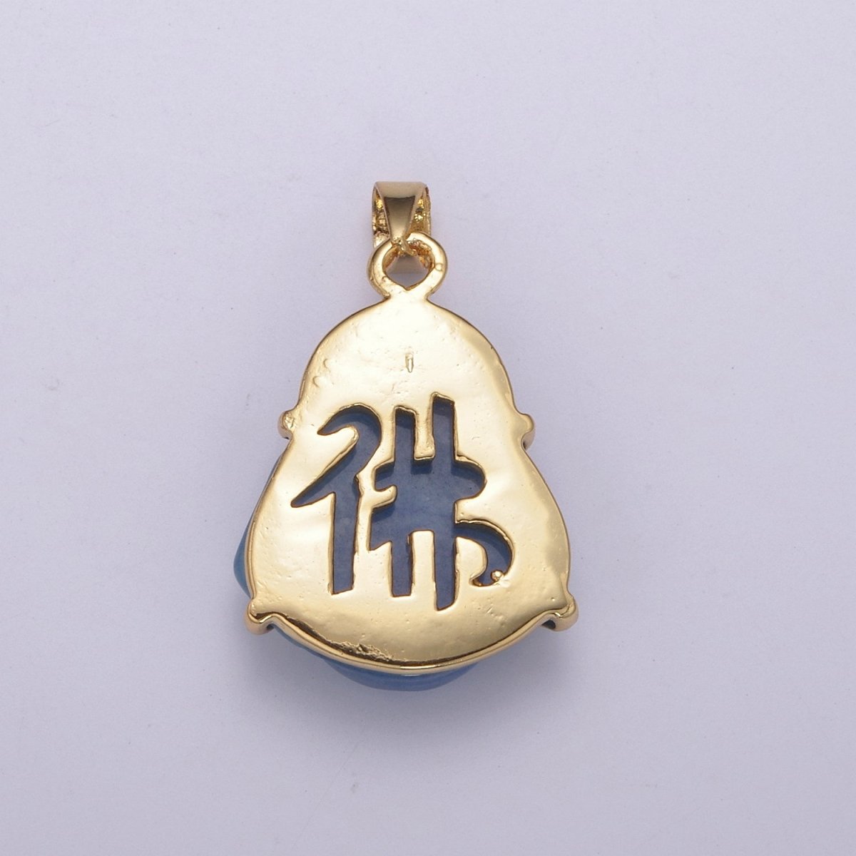 24K Gold Filled Blue Genuine Jade Laughing Buddha Pendant For Jewelry Making | O-263 - DLUXCA