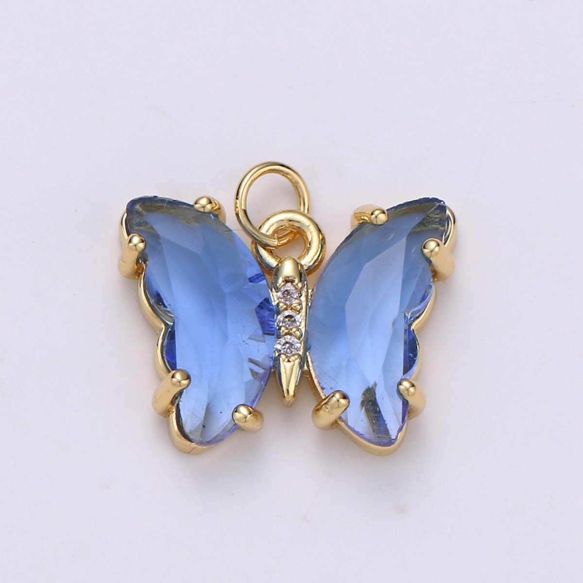 24K Gold Filled Blue, Green, Lavender, Purple Acrylic Micro Paved CZ Butterfly Mariposa Charm | M-377 - M-380 - DLUXCA