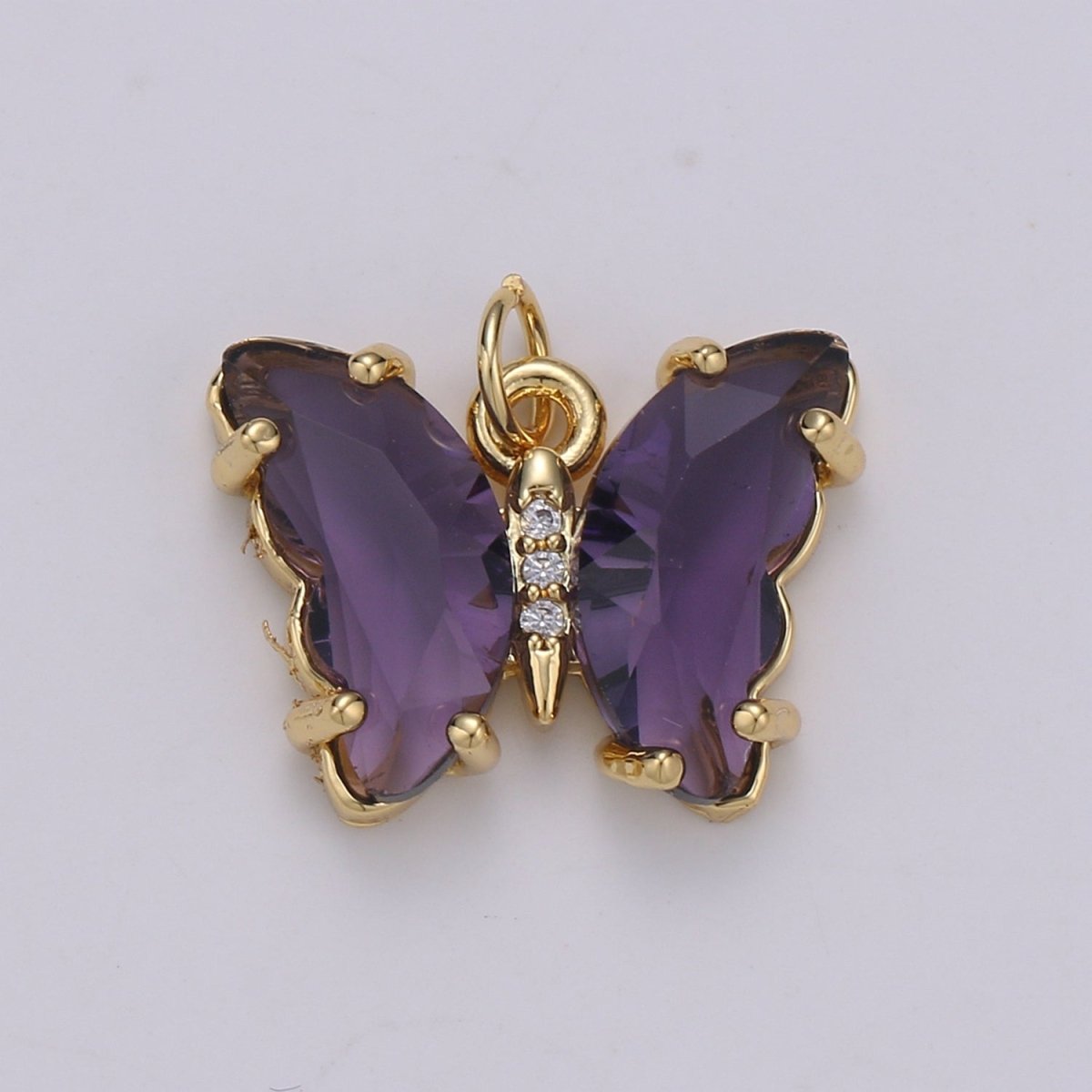 24K Gold Filled Blue, Green, Lavender, Purple Acrylic Micro Paved CZ Butterfly Mariposa Charm | M-377 - M-380 - DLUXCA