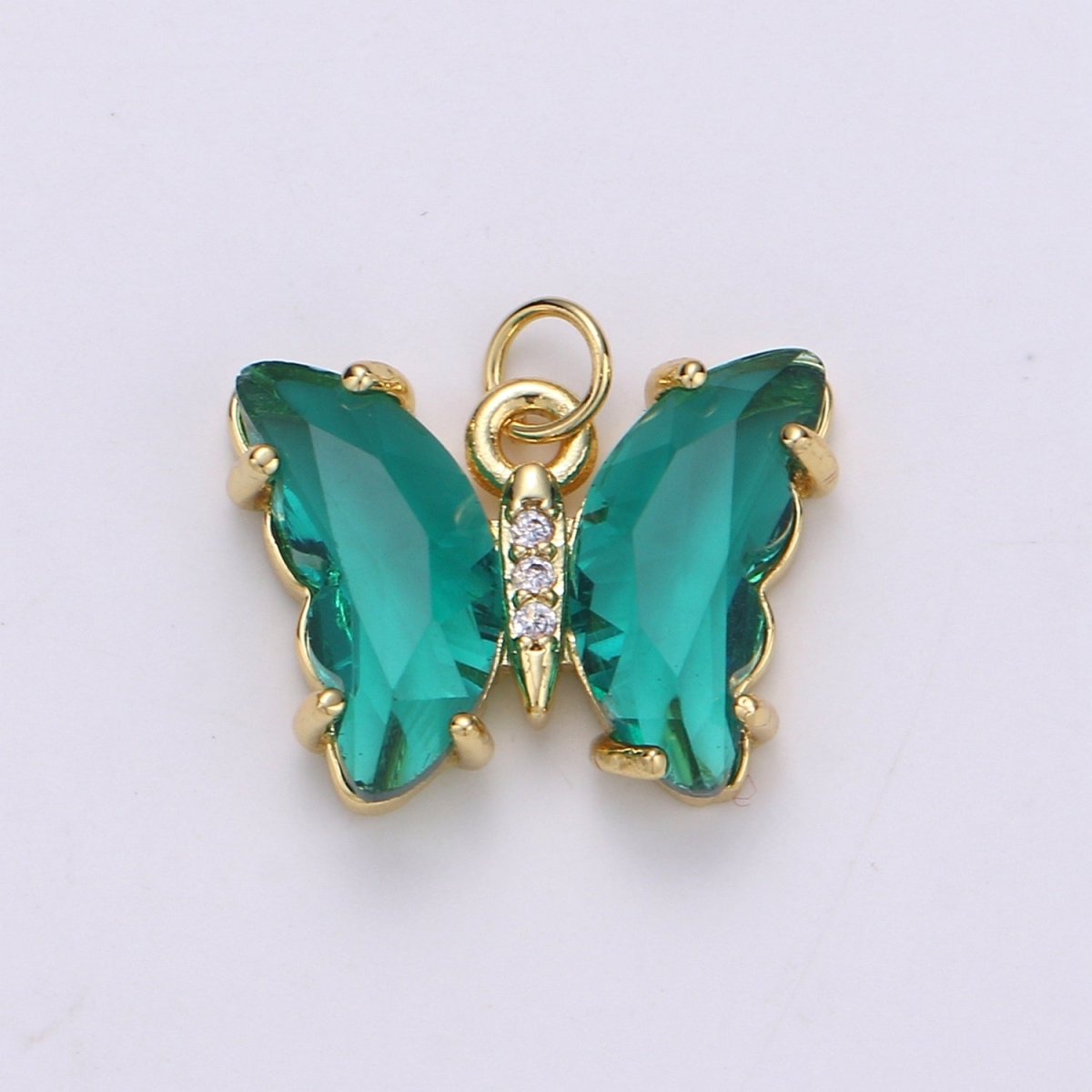 24K Gold Filled Blue, Green, Lavender, Purple Acrylic Micro Paved CZ Butterfly Mariposa Charm | M-377 - M-380 - DLUXCA