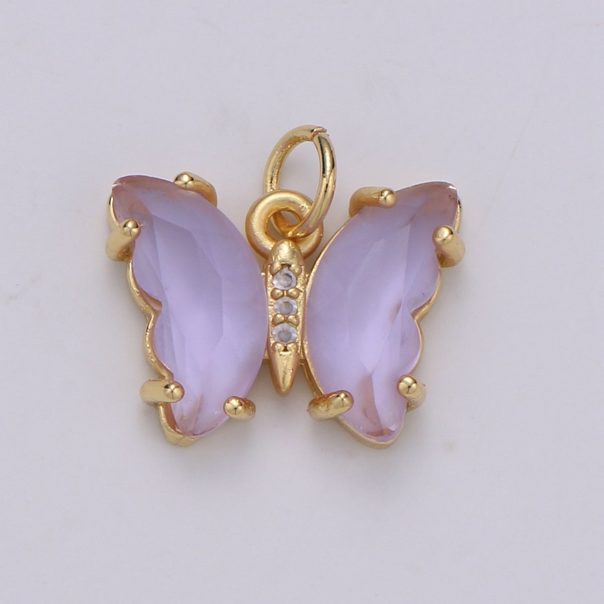 24K Gold Filled Blue, Green, Lavender, Purple Acrylic Micro Paved CZ Butterfly Mariposa Charm | M-377 - M-380 - DLUXCA