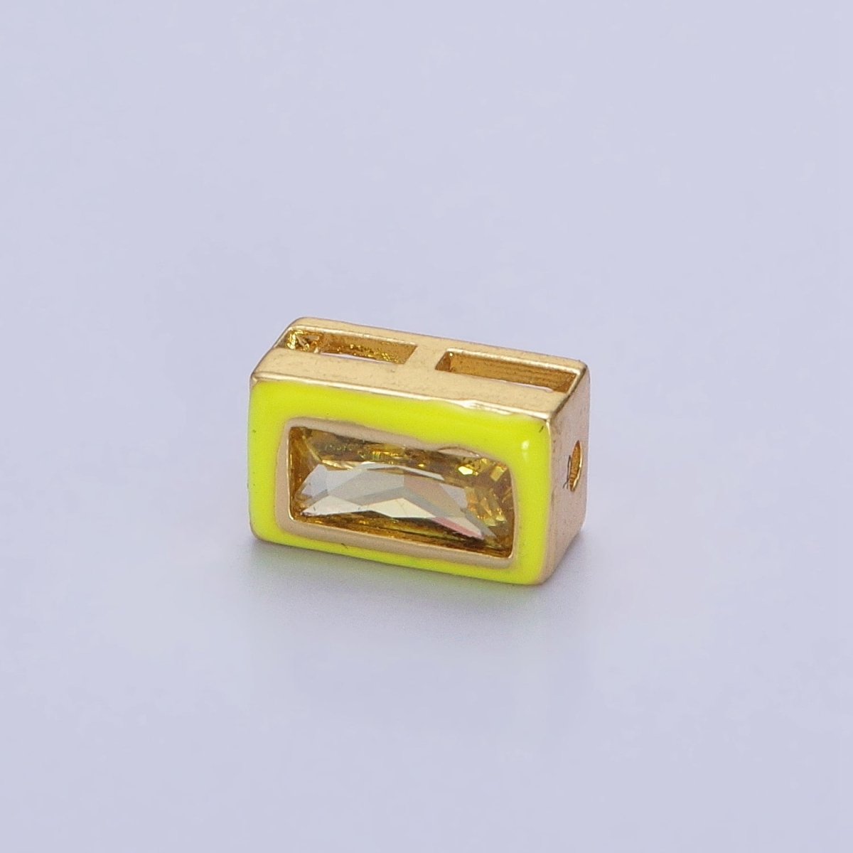 24K Gold Filled Blue, Yellow, Clear White, Pink, Purple Baguette Stone Rectangle Enamel Bead | B-165 B-170 B-174 B-175 B-178 - DLUXCA