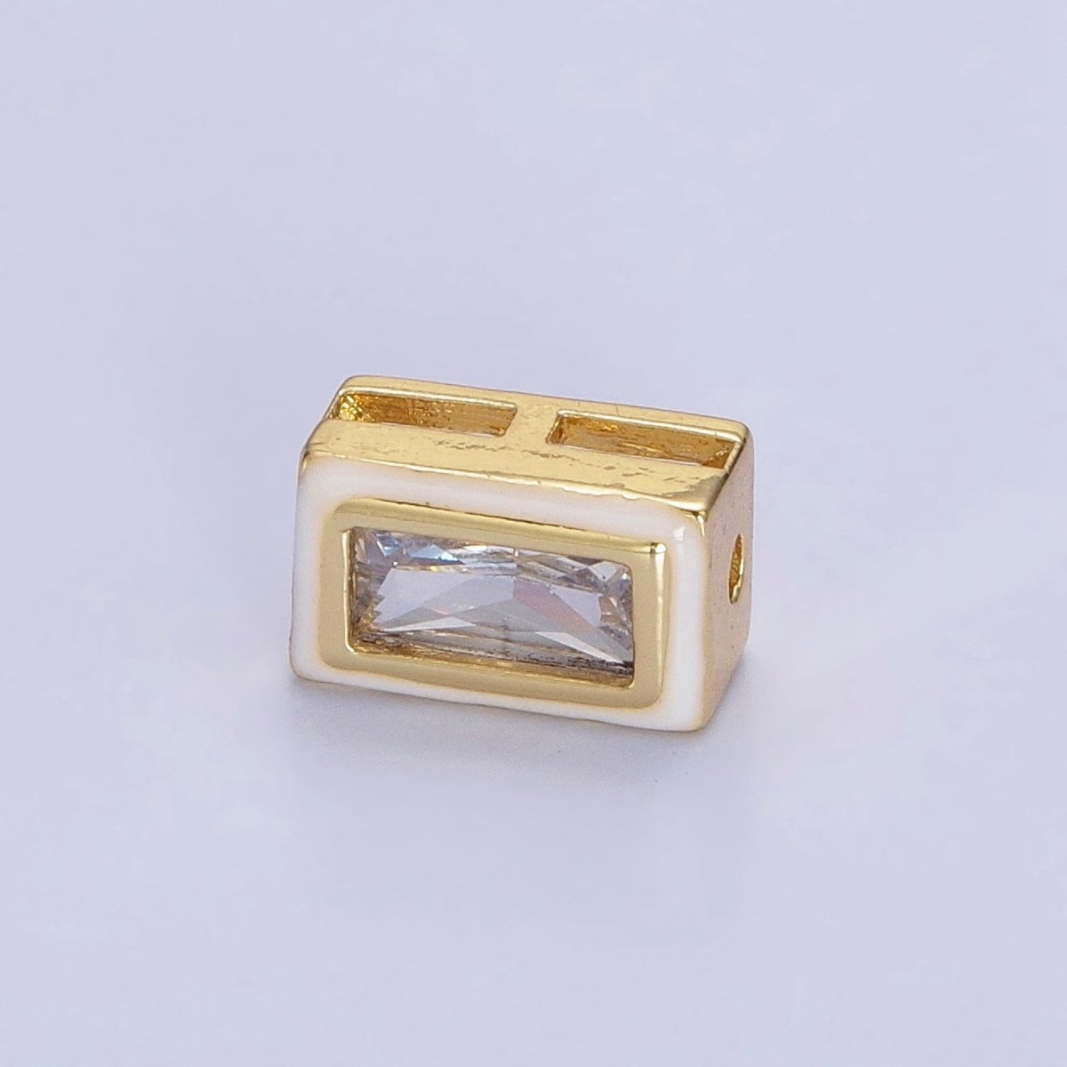 24K Gold Filled Blue, Yellow, Clear White, Pink, Purple Baguette Stone Rectangle Enamel Bead | B-165 B-170 B-174 B-175 B-178 - DLUXCA