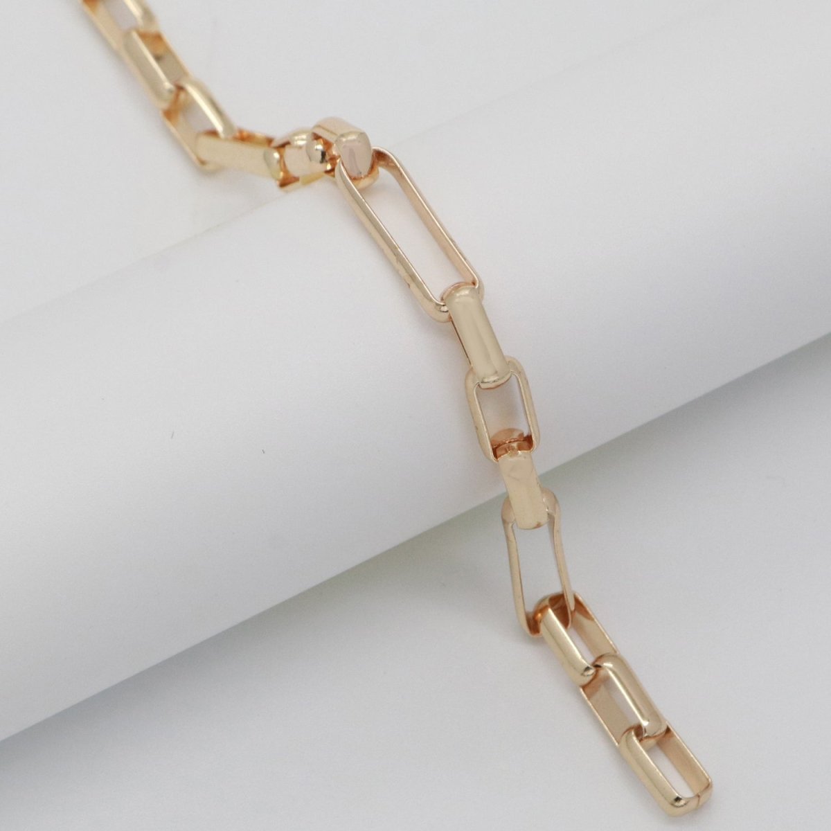 24K Gold Filled Bold Gold Shiny Square Paperclip Chain by Yard, Link Cable Rolo Elongate Chain, Wholesale bulk Roll Chain Jewelry Making| ROLL-559 ROLL-560 Clearance Pricing - DLUXCA