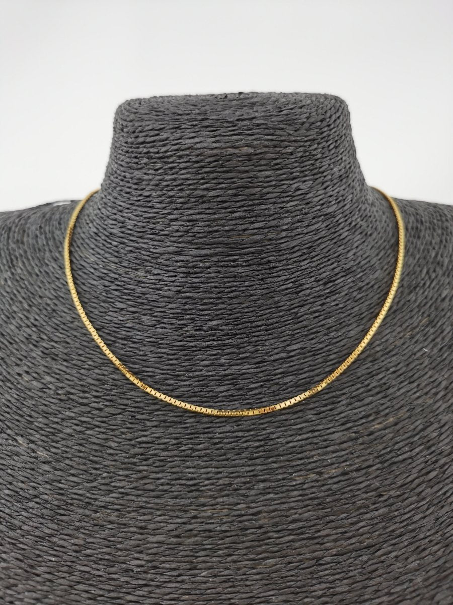 24K Gold Filled Box Chain Necklace, 17.5 inch Box Finished Necklace For Jewelry Making, Dainty 1.1mm Box Necklace w/ Spring Ring | CN-294 - DLUXCA