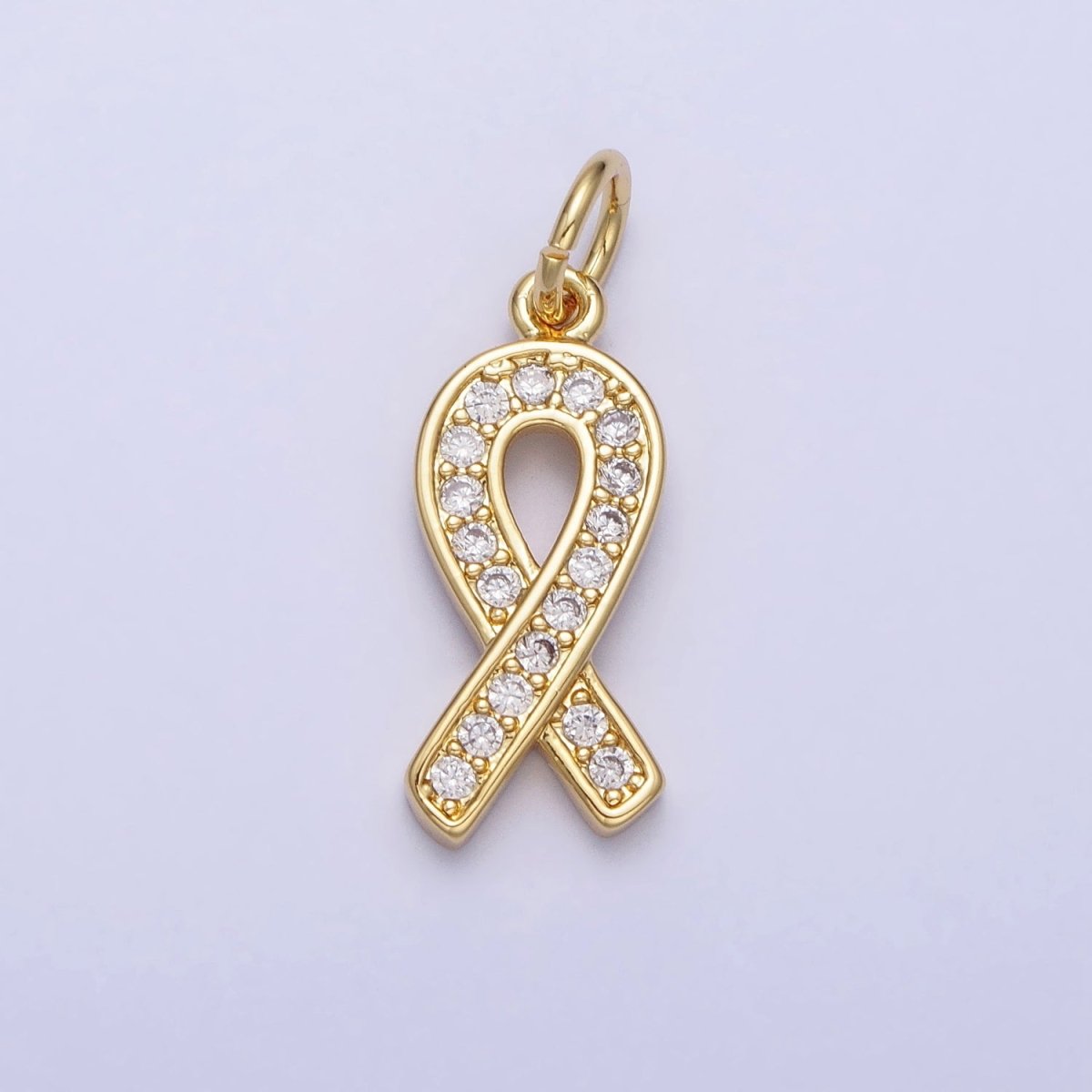 24K Gold Filled Breast Cancer Awareness Ribbon Micro Paved CZ Add-On Charm | AC-368 - DLUXCA