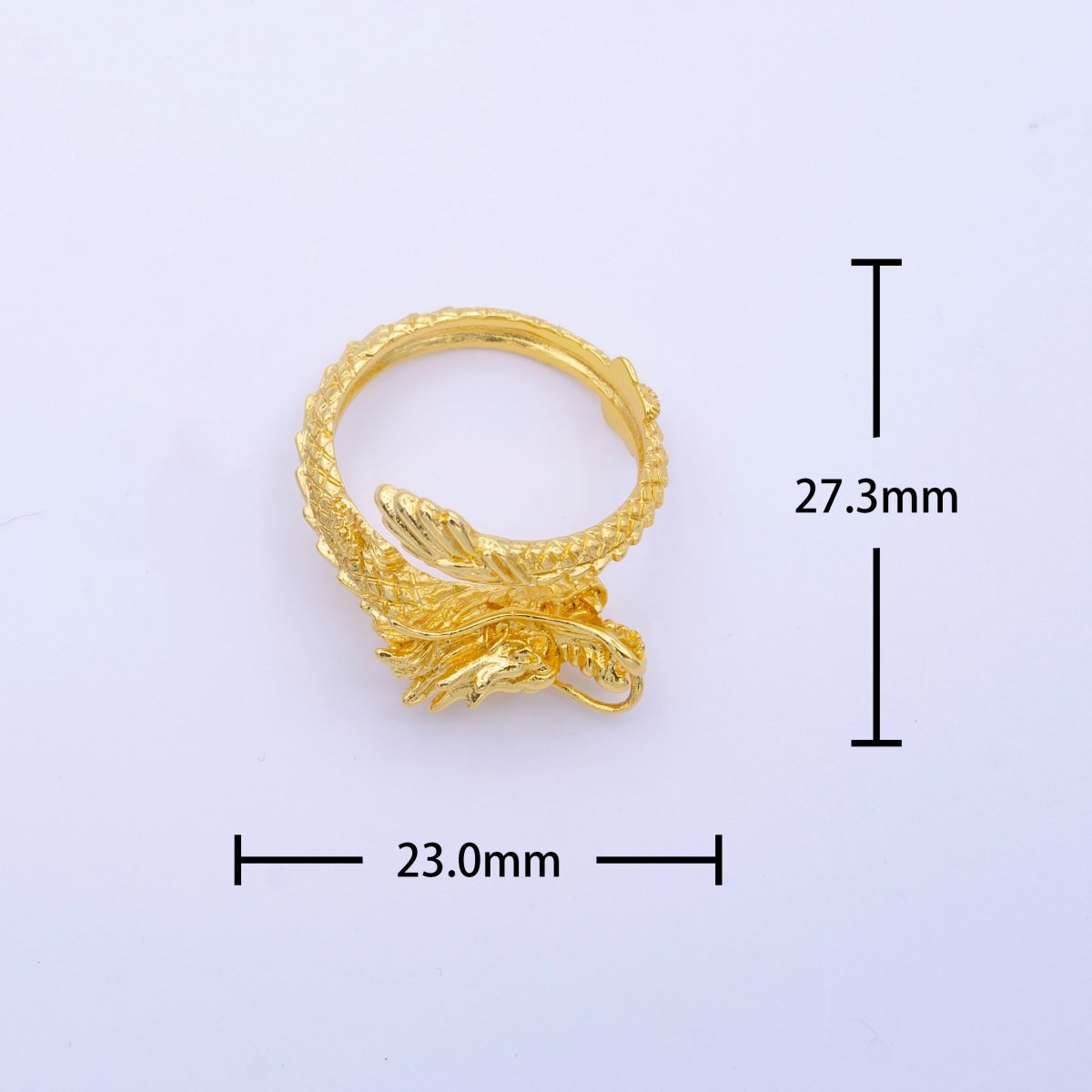 24K Gold Filled Bright Korean Chinese Scaled Dragon Adjustable Ring O-836 - DLUXCA