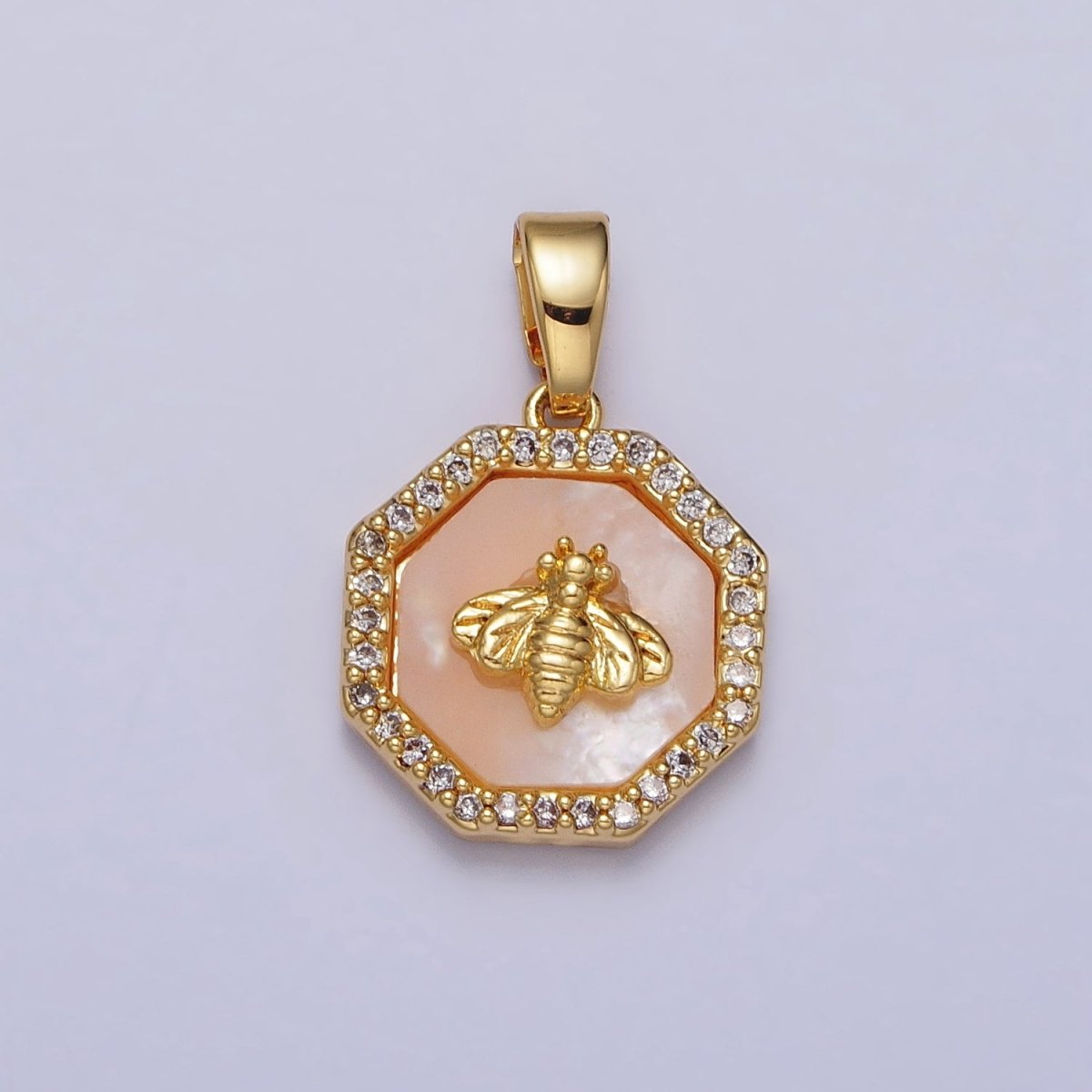 24K Gold Filled Bumble Queen Bee Micro Paved CZ Hexagonal Pendant | AA-106 - DLUXCA