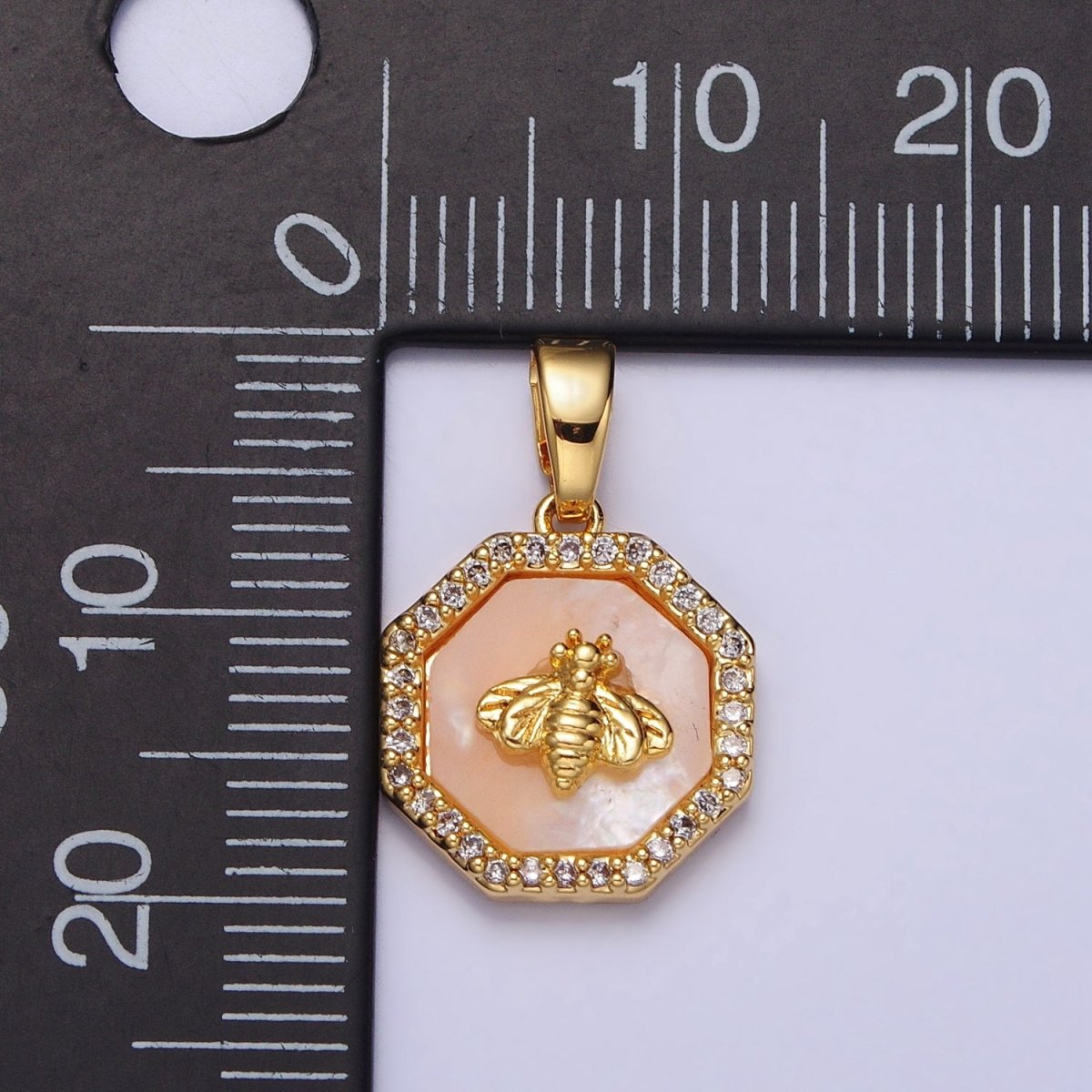 24K Gold Filled Bumble Queen Bee Micro Paved CZ Hexagonal Pendant | AA-106 - DLUXCA