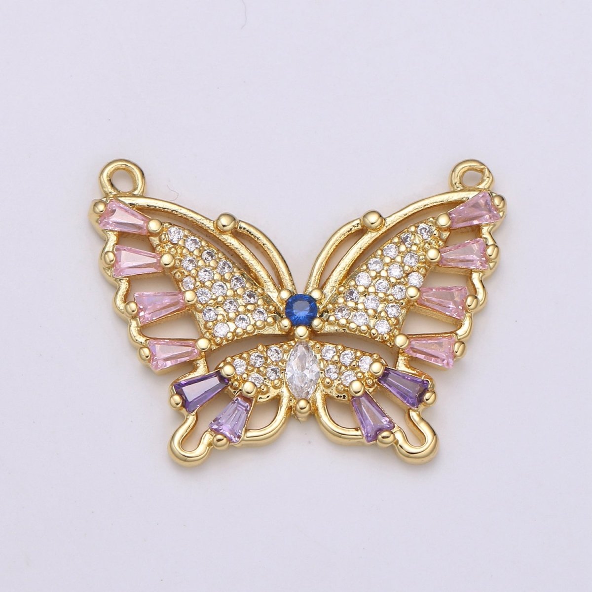 24K Gold Filled Butterfly Charm Connector Pink Mariposa Butterfly Charm Micro Pave CZ Butterfly Charm Cubic Pendant for Necklace Component F-555 - DLUXCA