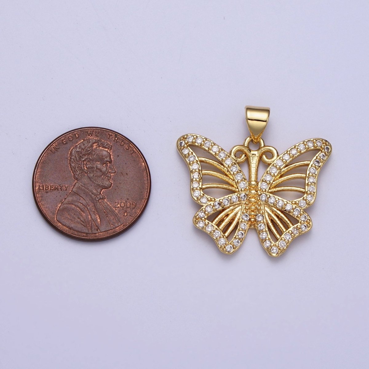 24K Gold Filled Butterfly Mariposa Micro Paved CZ Wings Pendant H-364 - DLUXCA