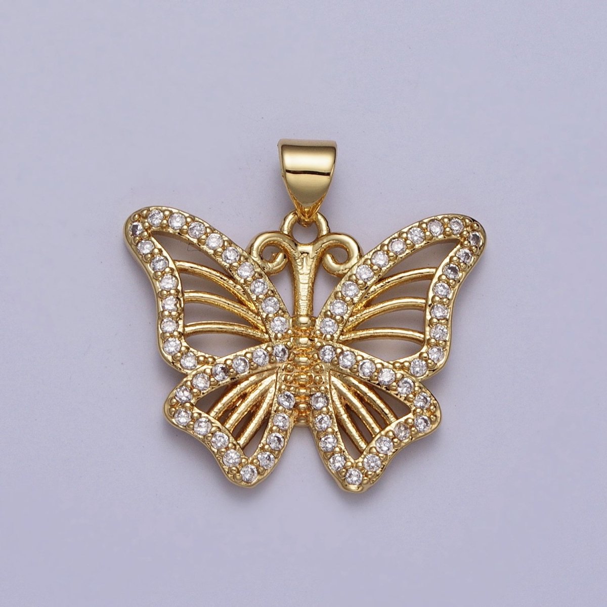 24K Gold Filled Butterfly Mariposa Micro Paved CZ Wings Pendant H-364 - DLUXCA