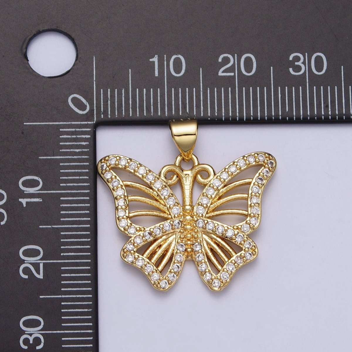 24K Gold Filled Butterfly Mariposa Micro Paved CZ Wings Pendant H-364 - DLUXCA