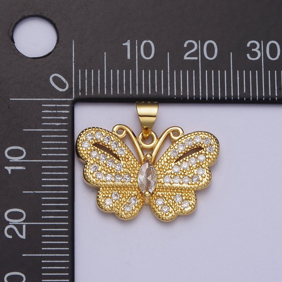 24K Gold Filled Butterfly Mariposa Micro Paved Marquise CZ Pendant H-323 - DLUXCA