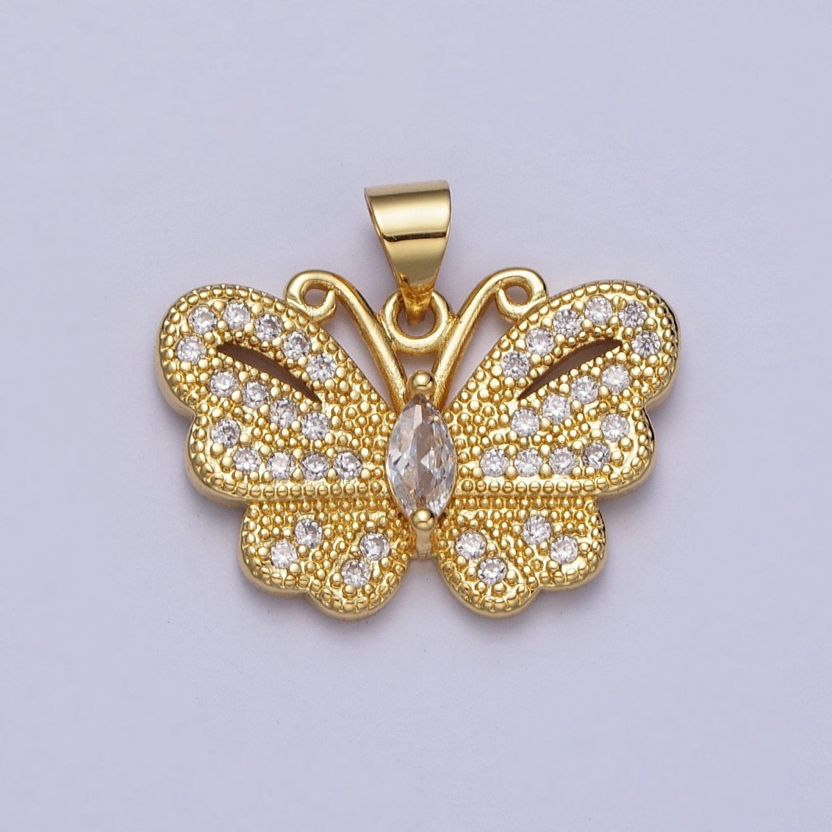 24K Gold Filled Butterfly Mariposa Micro Paved Marquise CZ Pendant H-323 - DLUXCA