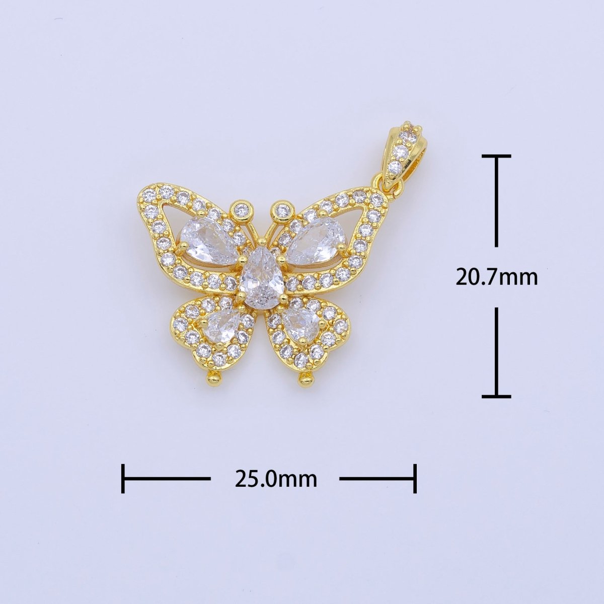 24K Gold Filled Butterfly Mariposa Wings Micro Paced Teardrop CZ Pendant | AA756 - DLUXCA