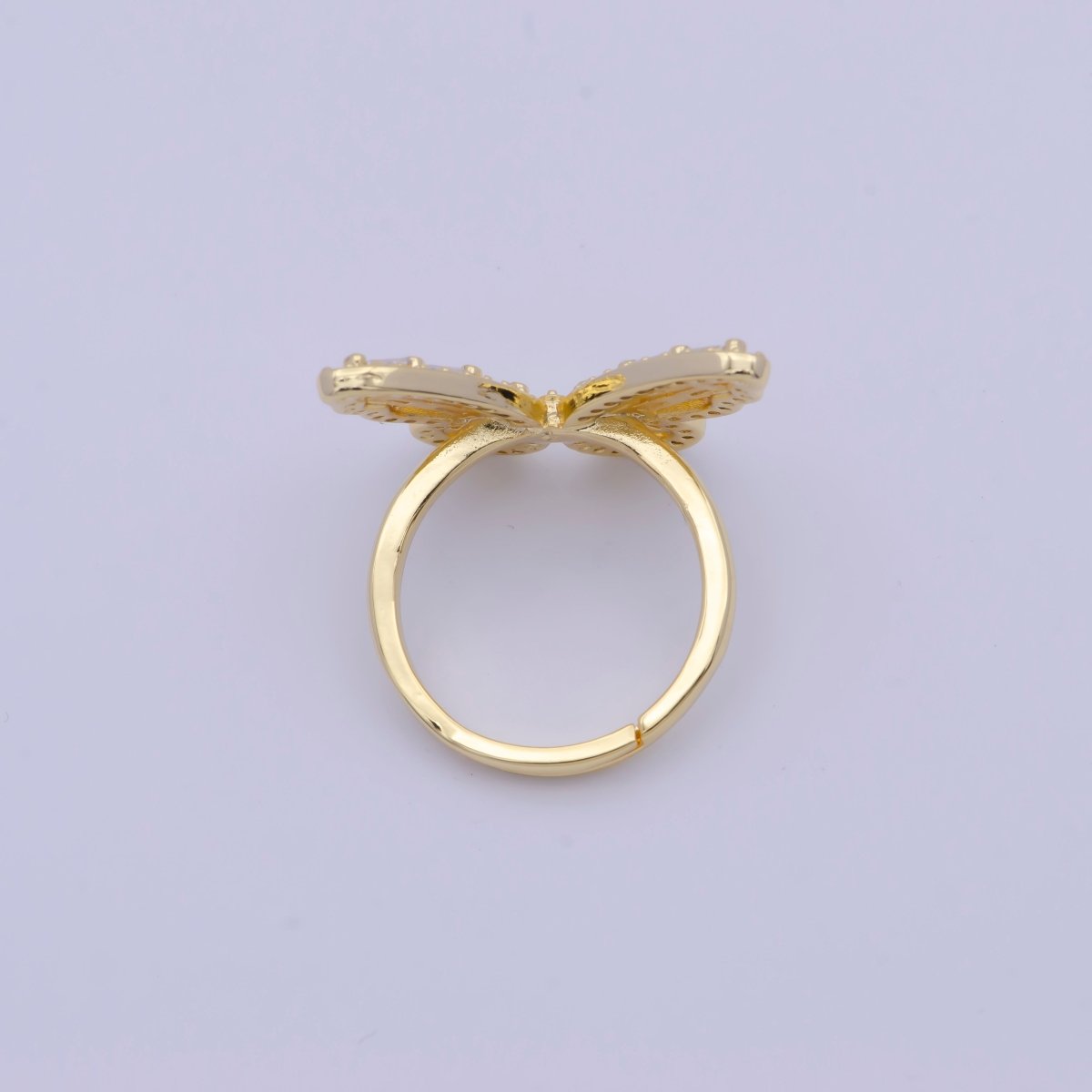 24K Gold Filled Butterfly Ring Clear Baguette Mariposa Ring Adjustable Ring X-613 - DLUXCA