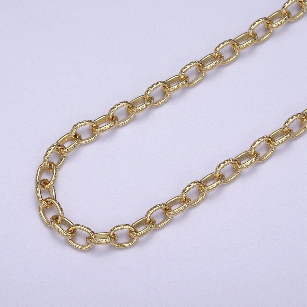 24K Gold Filled Cable Chain, 6mm Width Textured Beaded Dot Cable Chain in Gold & Silver, Wholesale Unfinished Chain For Jewelry Craft Making | ROLL-686, ROLL-687 Clearance Pricing - DLUXCA