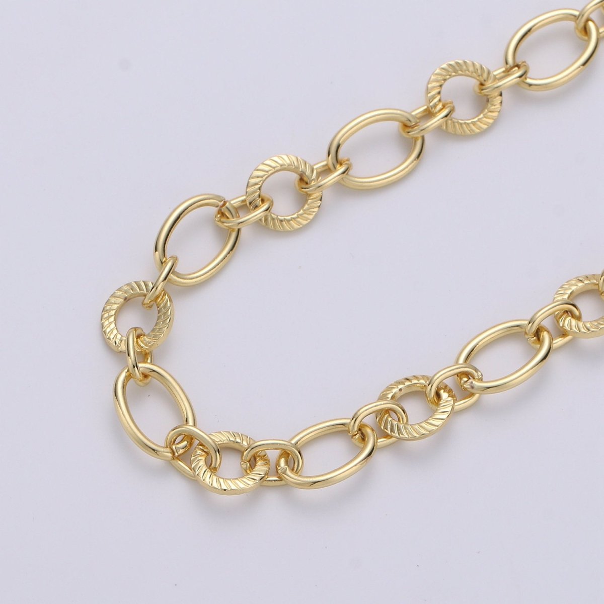 24K Gold Filled Cable Rolo Chain - Oval and Textured Cable Rolo Chain, Unfinished Chain By Yard | ROLL-301 Clearance Pricing - DLUXCA