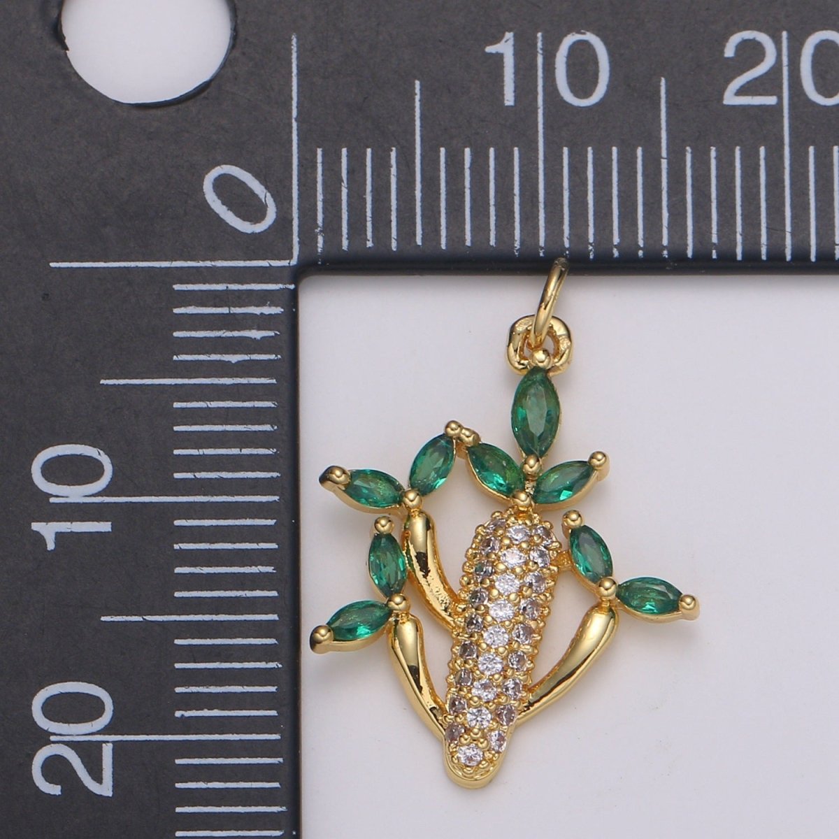 24k Gold FIlled Cactus green leaf CZ Charm, Succulent Zirconia Pendant, Corncob Cubic Pave for DIY craft making E-199 - DLUXCA
