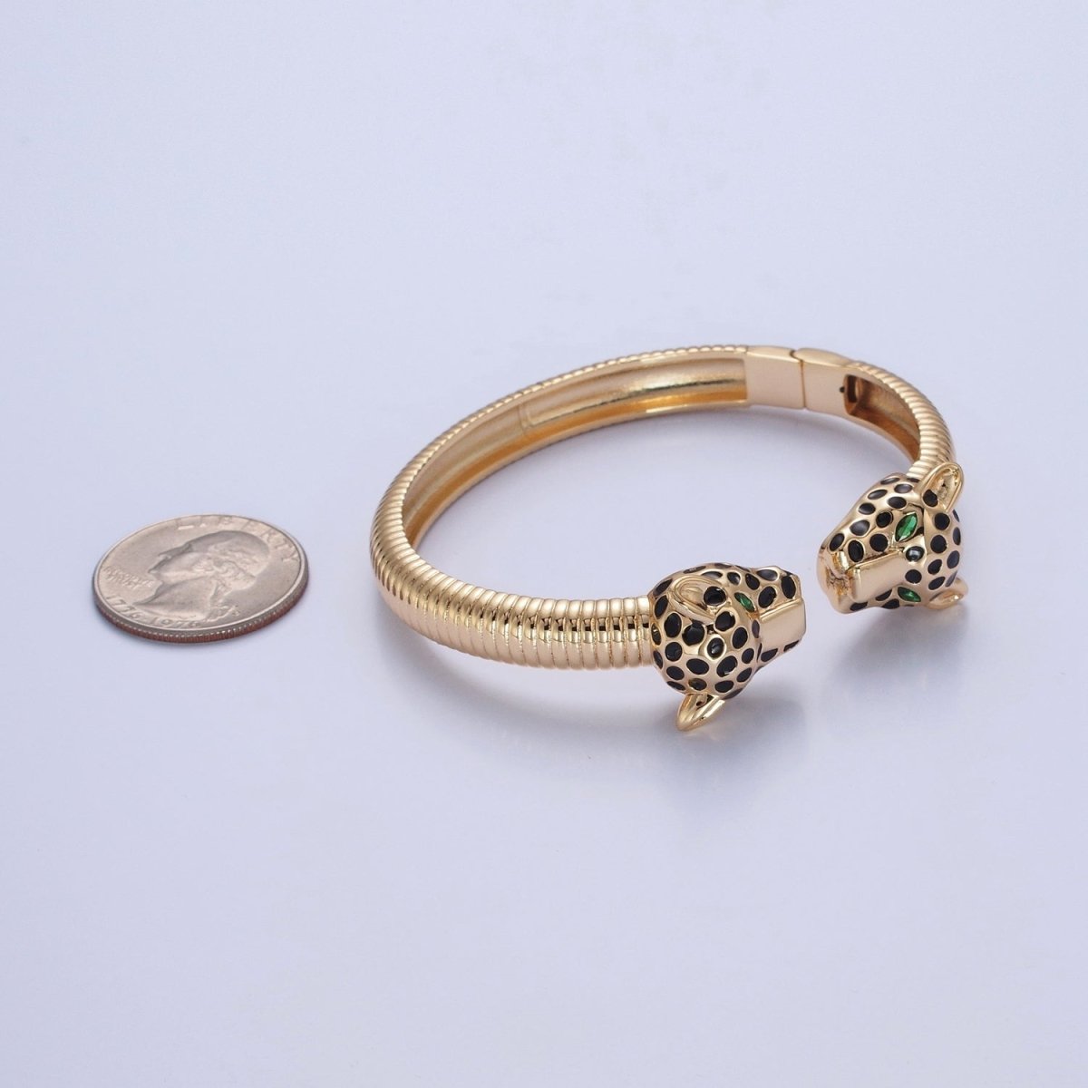 24K Gold Filled Cat Cheetah Bangle Bracelet in silver & gold | WA-990 WA-991 Clearance Pricing - DLUXCA