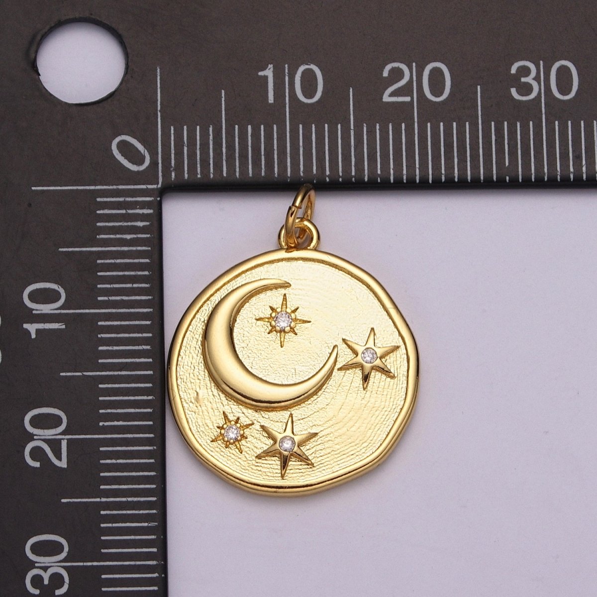 24K Gold Filled Celestial Charm Round Disc Coin Charm Crescent Moon Star Charm for Minimalist Jewelry Design M-890 M-891 - DLUXCA