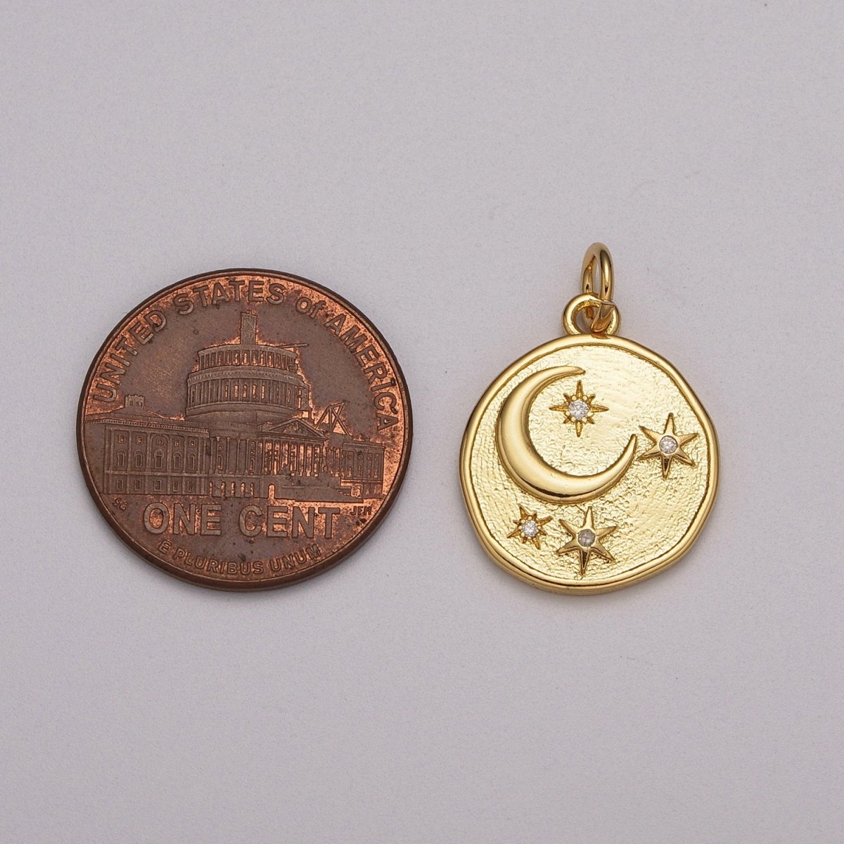 24K Gold Filled Celestial Charm Round Disc Coin Charm Crescent Moon Star Charm for Minimalist Jewelry Design M-890 M-891 - DLUXCA