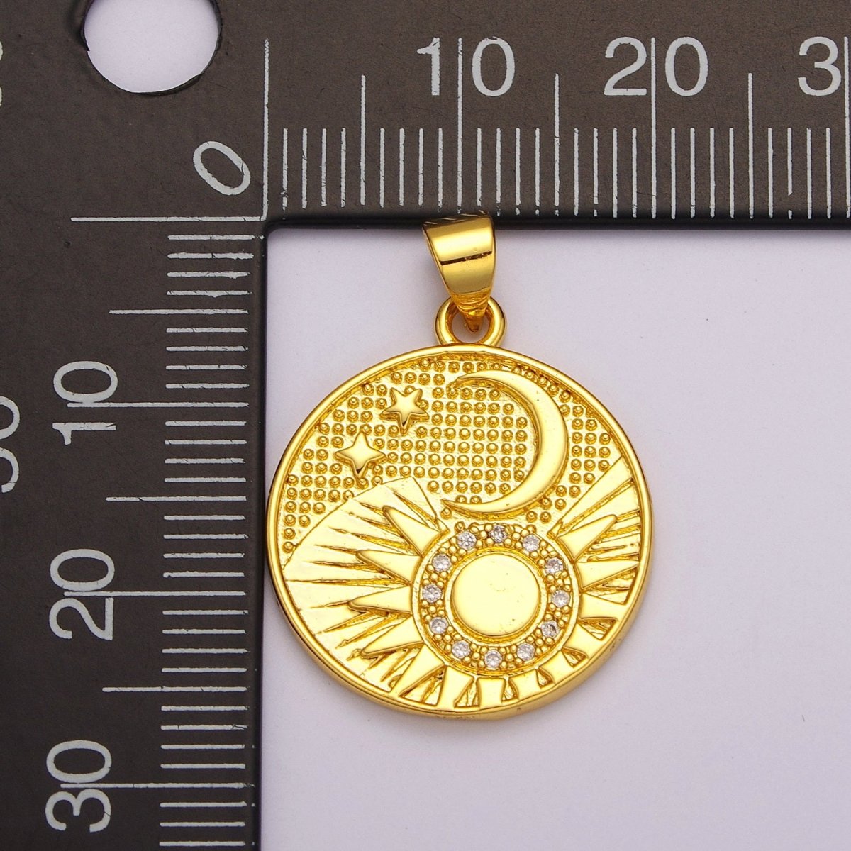 24K Gold Filled Celestial Charm, Round Sun Moon Stars Charm Pendant Celestial Medallion Charm for Necklace Bracelet Component N-1391 - DLUXCA