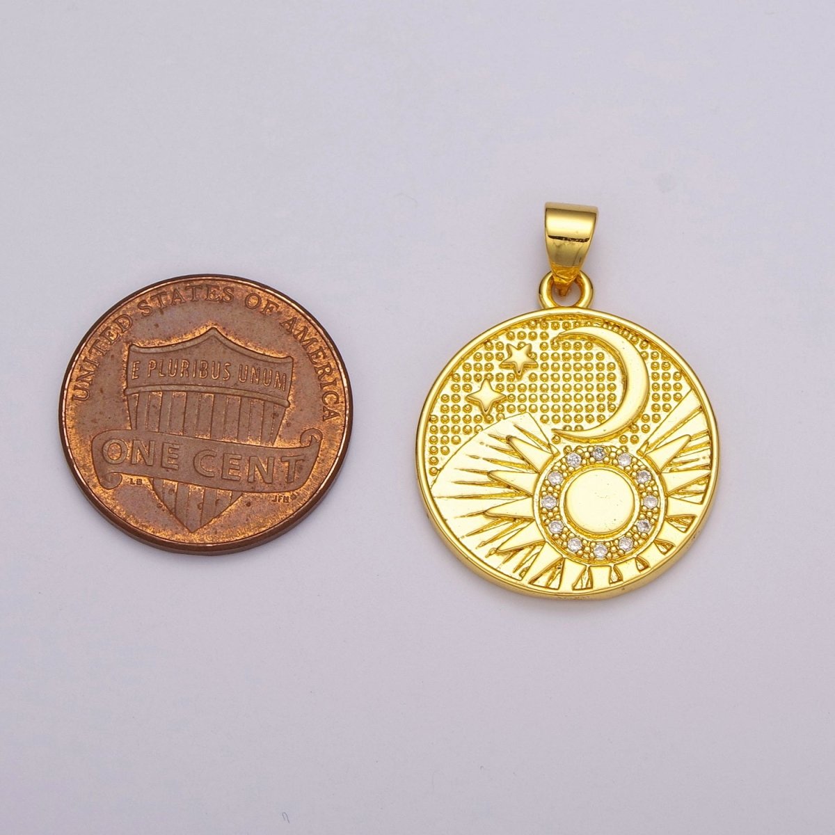 24K Gold Filled Celestial Charm, Round Sun Moon Stars Charm Pendant Celestial Medallion Charm for Necklace Bracelet Component N-1391 - DLUXCA