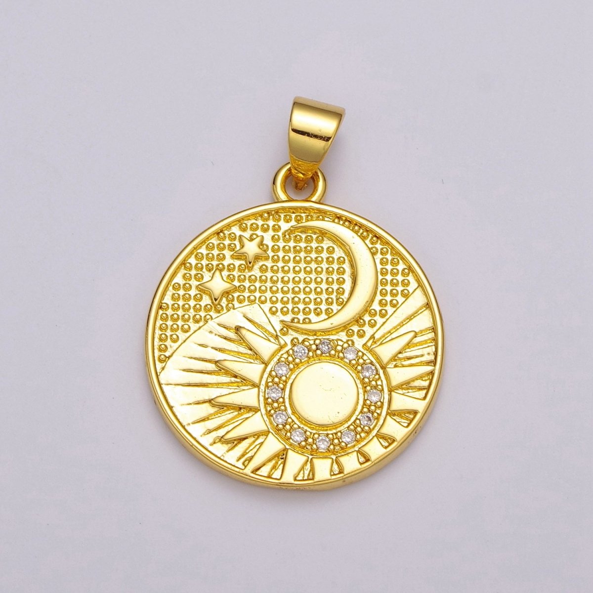 24K Gold Filled Celestial Charm, Round Sun Moon Stars Charm Pendant Celestial Medallion Charm for Necklace Bracelet Component N-1391 - DLUXCA