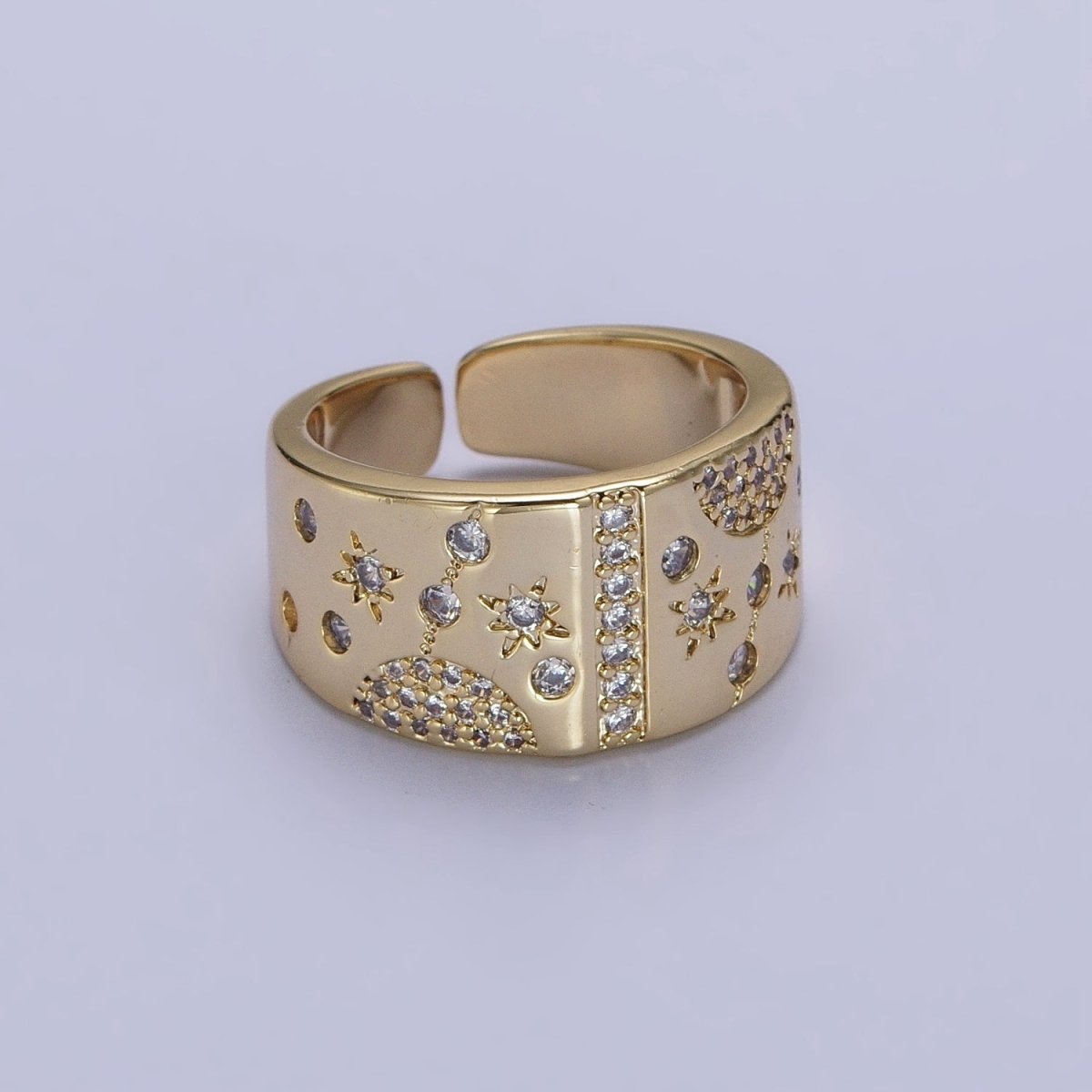 24K Gold Filled Celestial Planet Stars Micro Paved CZ Statement Ring in Gold & Silver | Y-600 Y-601 - DLUXCA