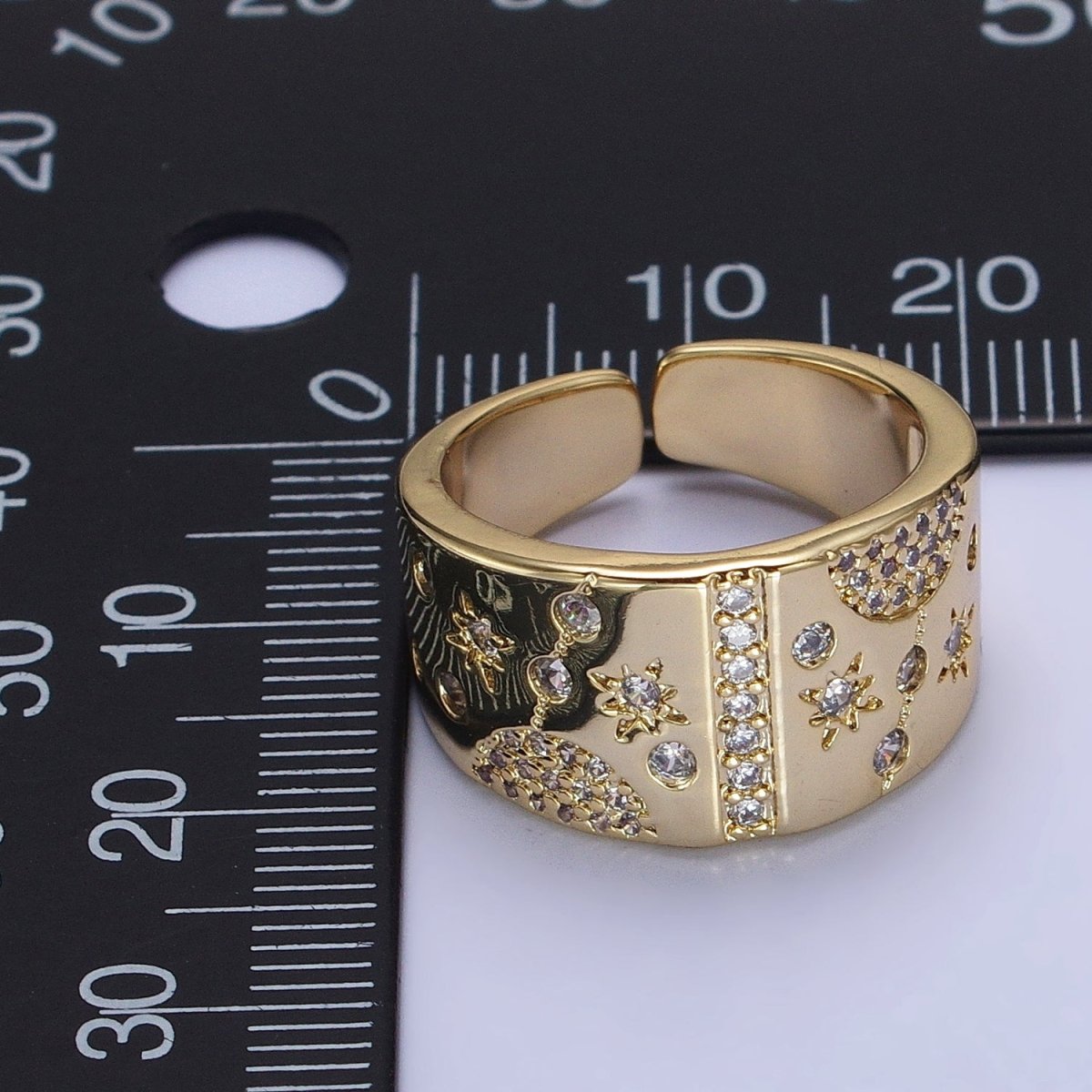 24K Gold Filled Celestial Planet Stars Micro Paved CZ Statement Ring in Gold & Silver | Y-600 Y-601 - DLUXCA