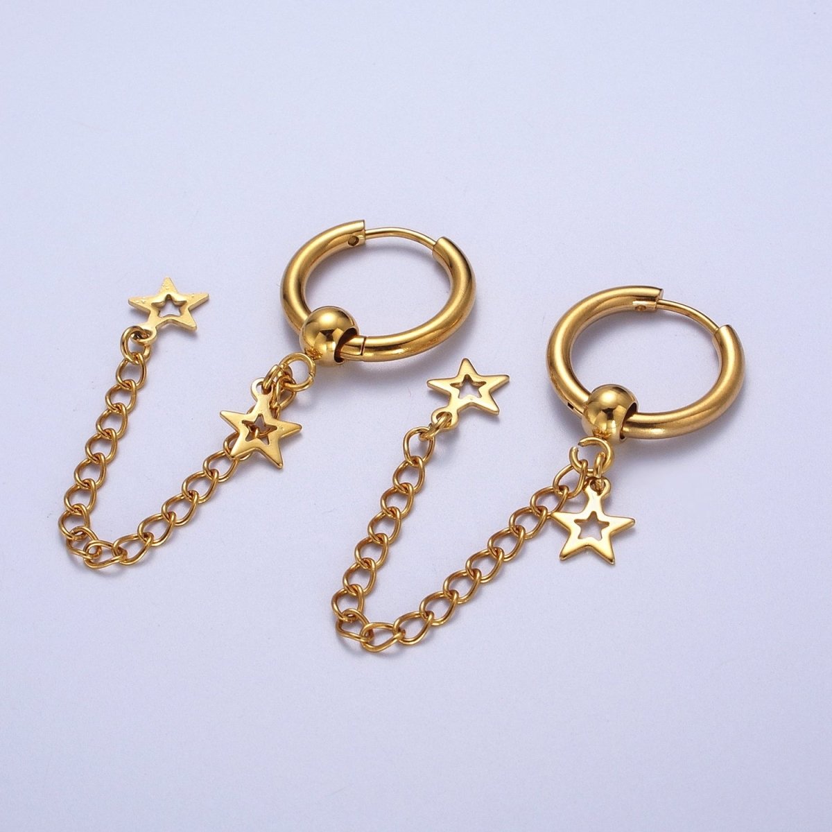24K Gold Filled Celestial Star Chain Drop Huggie Drop Earrings | Y-179 - DLUXCA