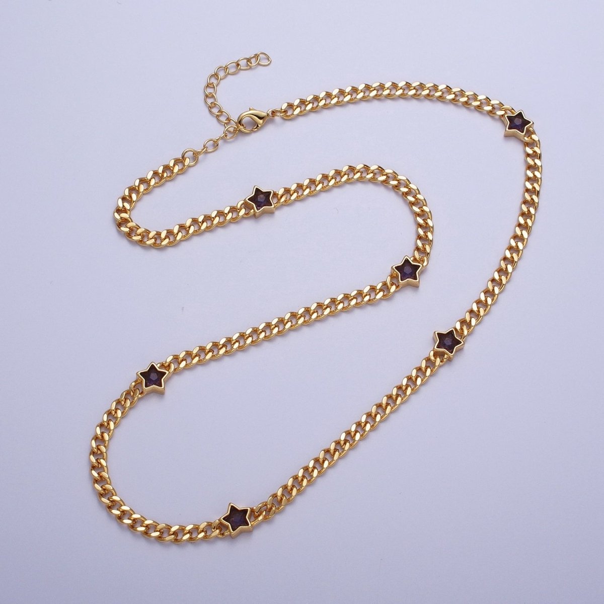 24K Gold Filled Celestial Star Cubic Zirconia 18 Inch Curb Chain Necklace | WA-1271 WA-1273 WA-1357 WA-1359 Clearance Pricing - DLUXCA