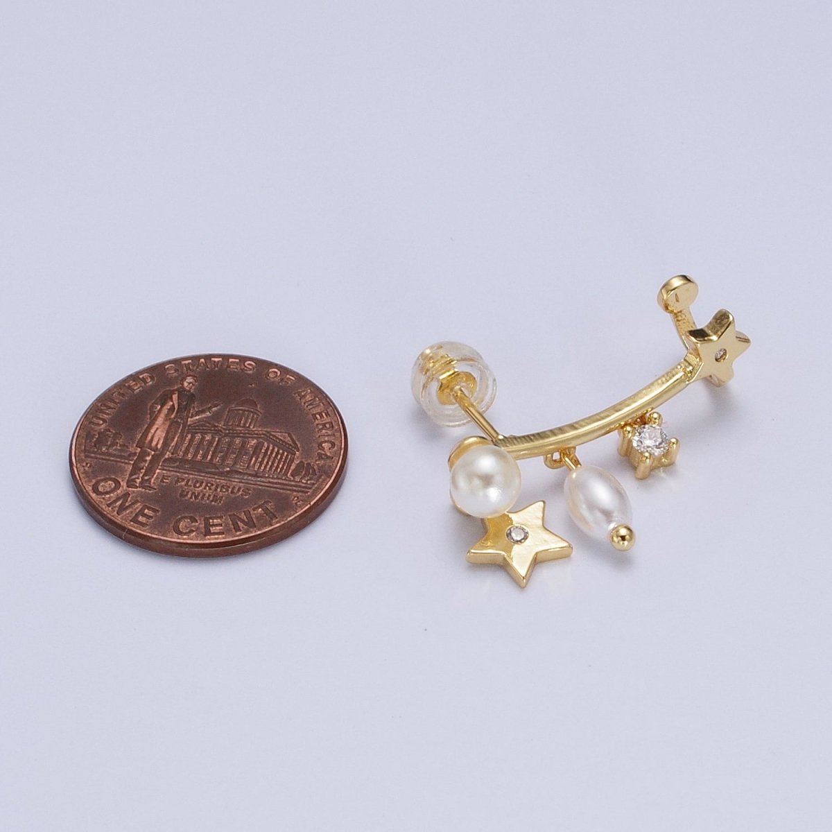 24K Gold-Filled Celestial Star Pearl CZ Dangle Ear Climber Earrings | AB004 - DLUXCA