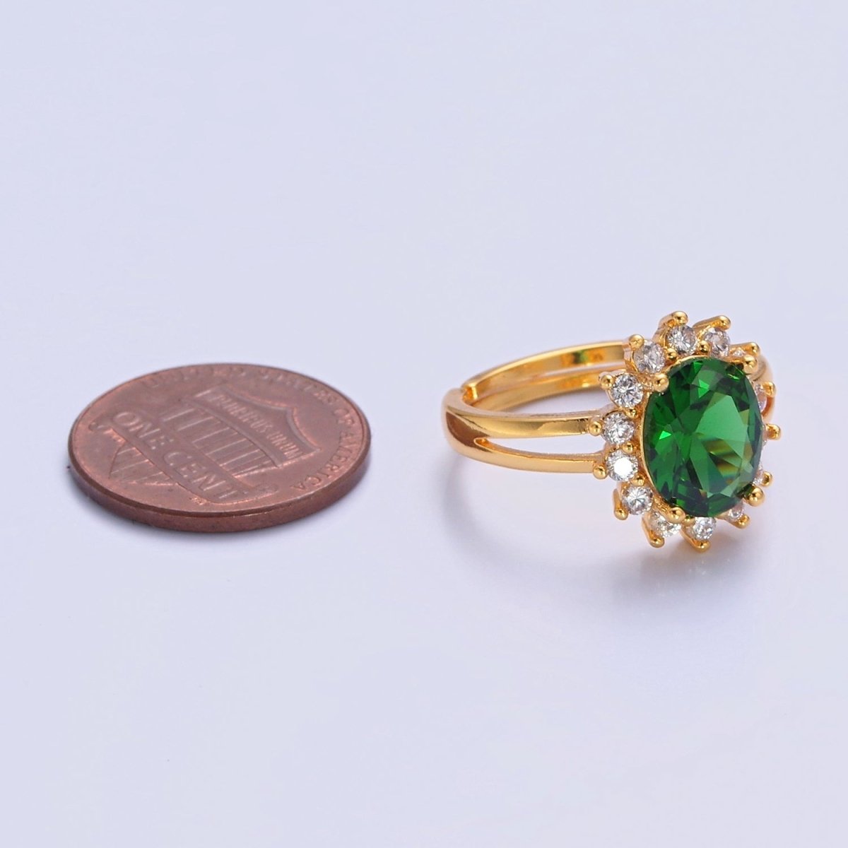 24K Gold Filled Celestial Sun Ring with Oval Emerald Green Cubic Zirconia CZ O-2300 - DLUXCA