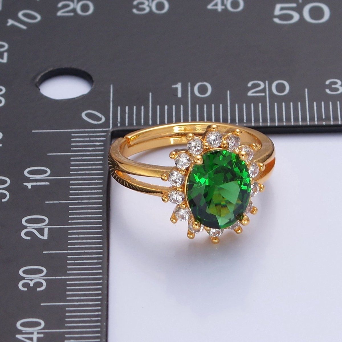 24K Gold Filled Celestial Sun Ring with Oval Emerald Green Cubic Zirconia CZ O-2300 - DLUXCA