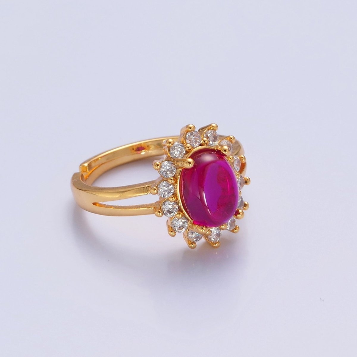 24K Gold Filled Celestial Sun Ring with Oval Fuchsia Jade Stone O-769 - DLUXCA