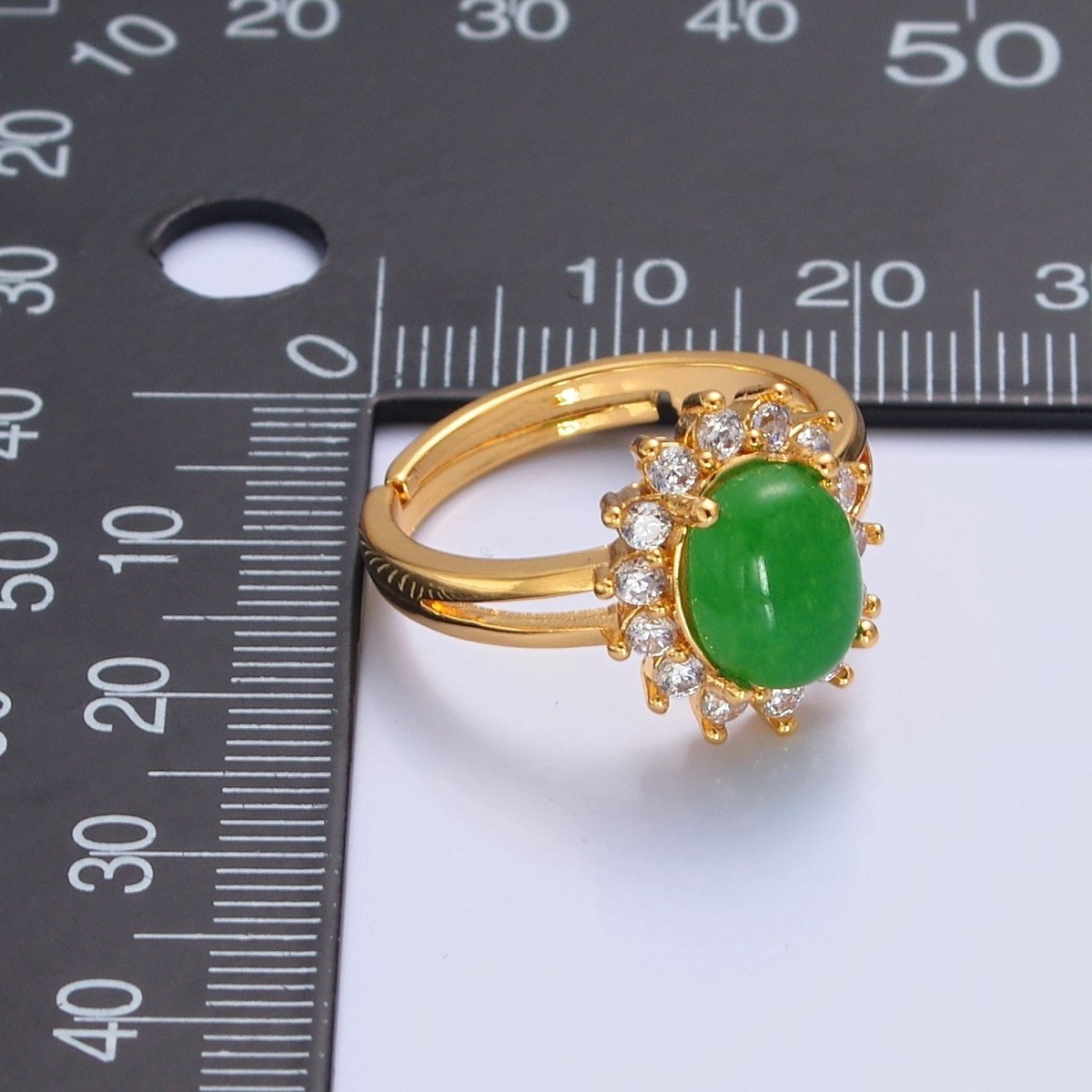 24K Gold Filled Celestial Sun Ring with Oval Green Jade Stone O-763 - DLUXCA