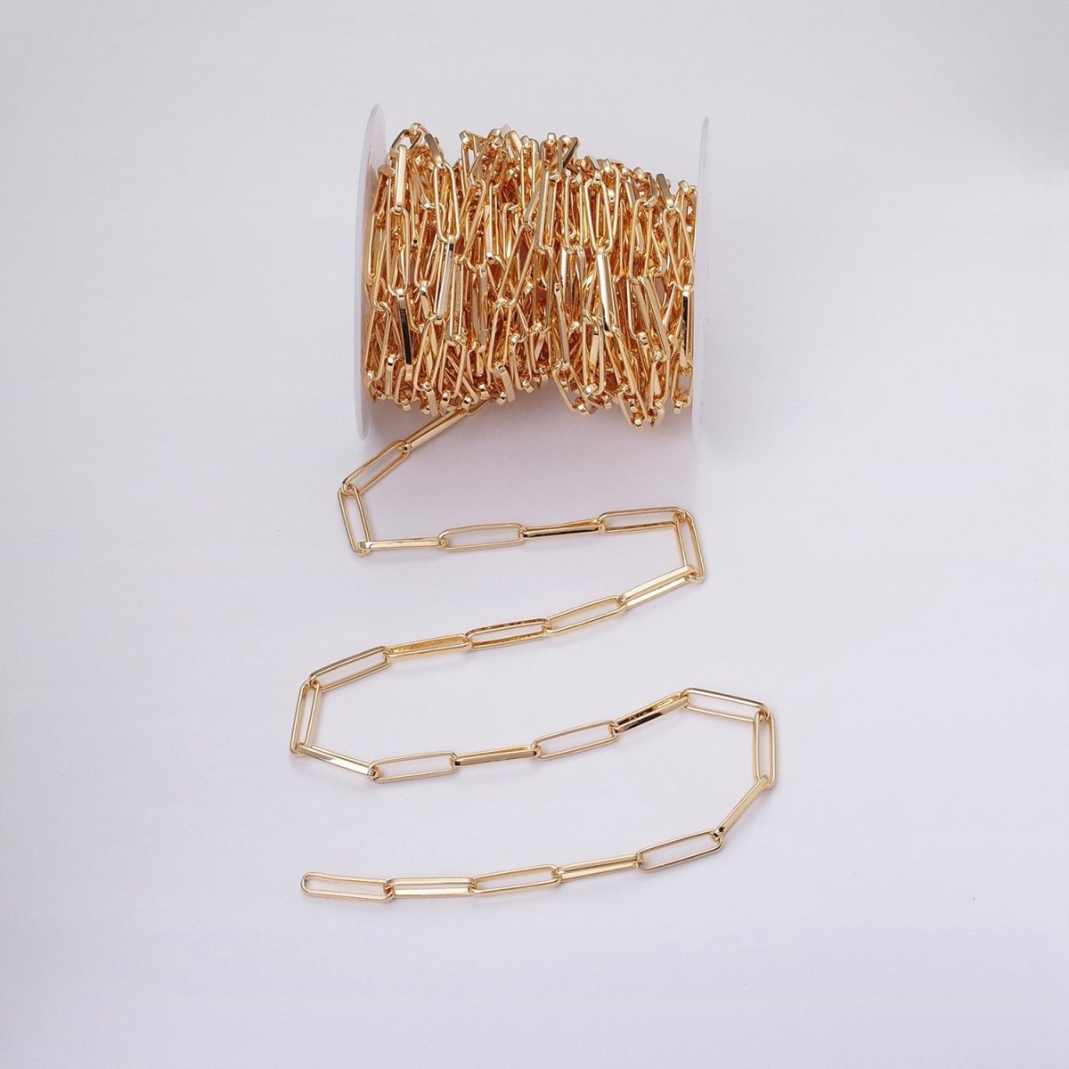 24k Gold Filled Chain by Yard Slim PaperClip Chain Unfinished Chain Wholesale Elongated Oval Link Chain | ROLL-1285 ROLL-1286 Clearance Pricing - DLUXCA