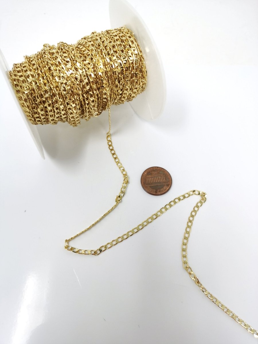 24K Gold Filled Chain Cuban Link Chain, Width 3mm Thickness, Gold Filled Finding Chain For Necklace Bracelet Jewelry Making | ROLL-087 - DLUXCA